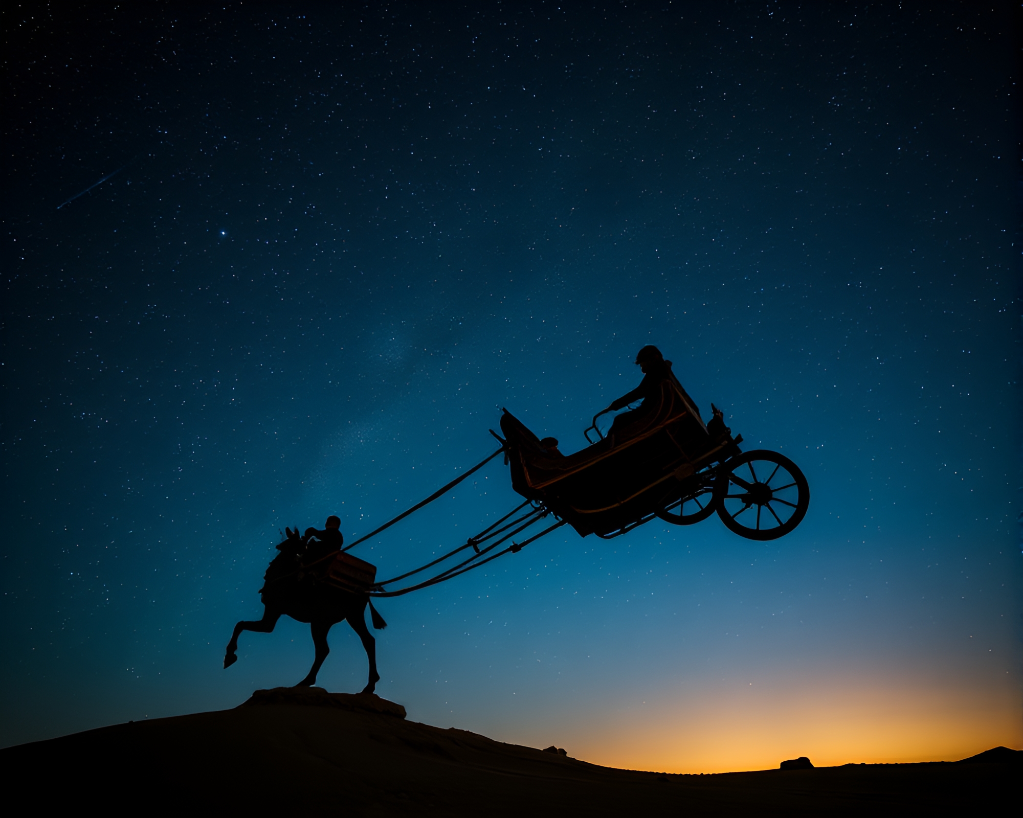 Celestial Chariot Rides Under Starlit Light Leaks – free AI stock image