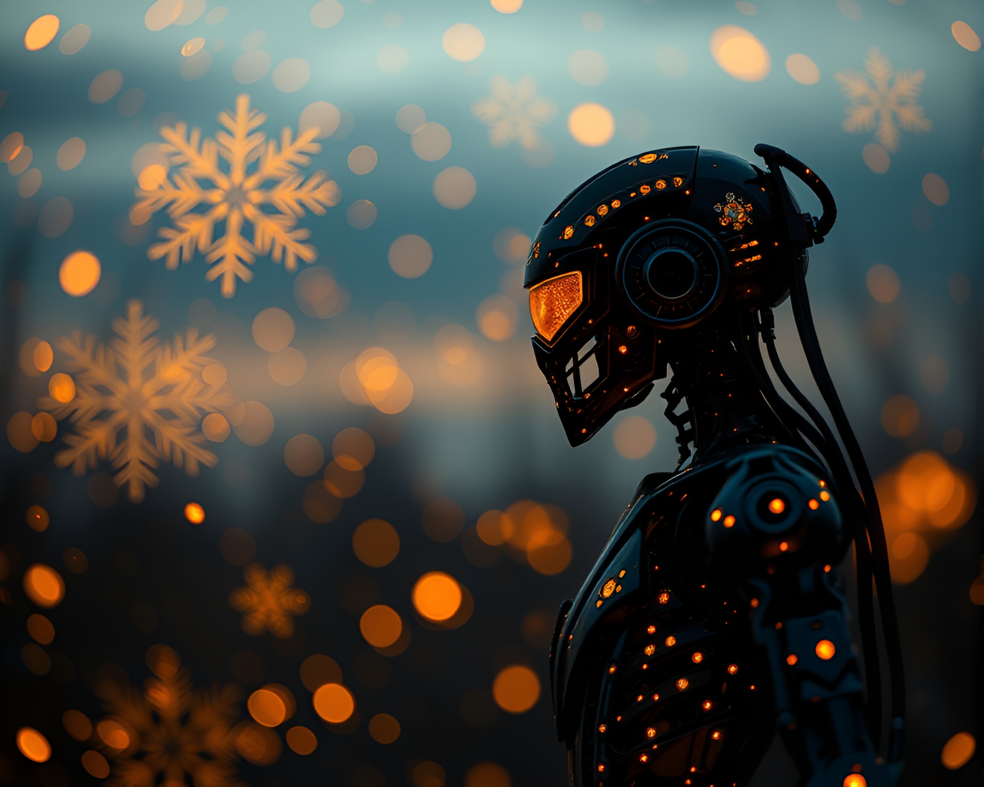 Arctic Cyborg Sunset: Shadowed Snowflake Savanna – free AI stock image