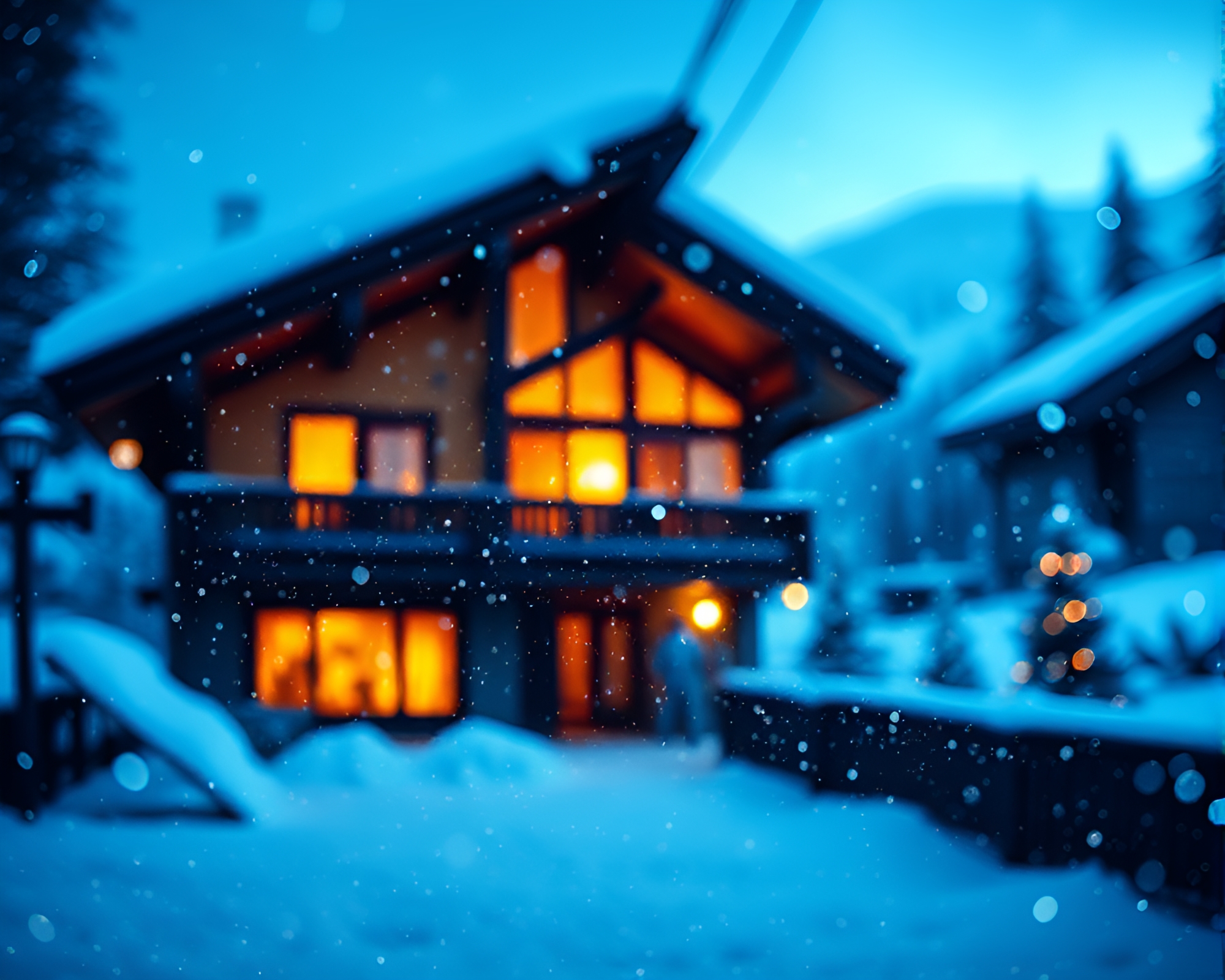 Alpine Chalet Through Stained Glass Distortion – free AI stock image