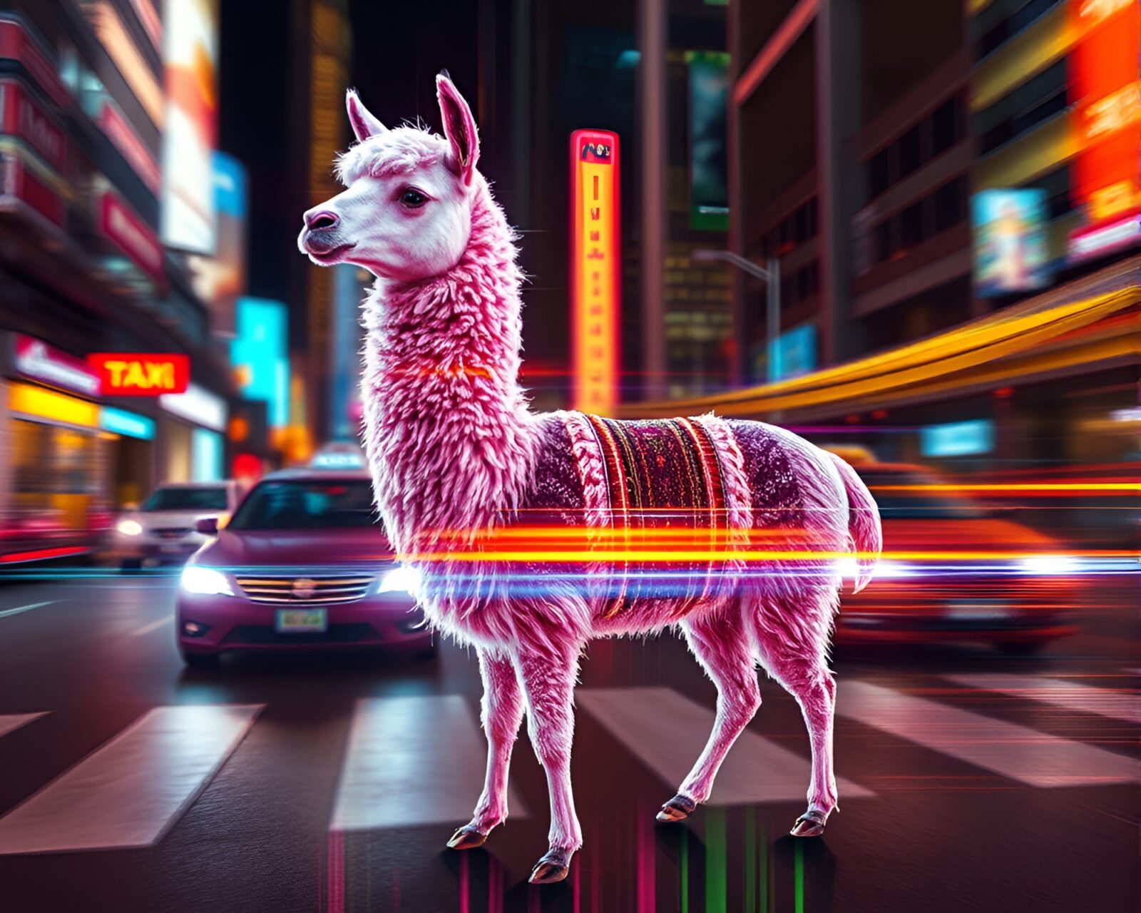Abstract art of llama with taxi blur streaks