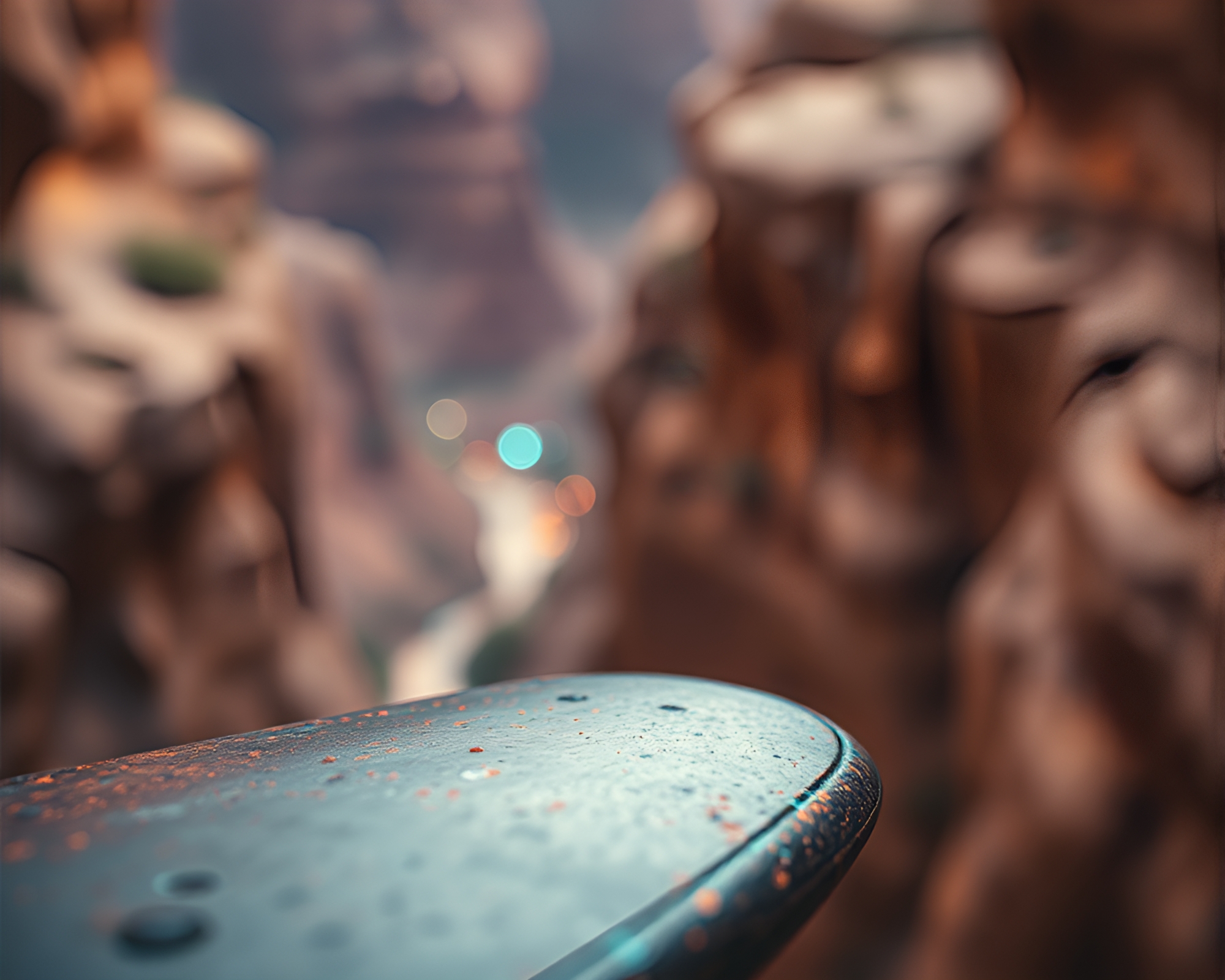 Futuristic Hoverboard in Cybernetic Canyon Bokeh – free AI stock image