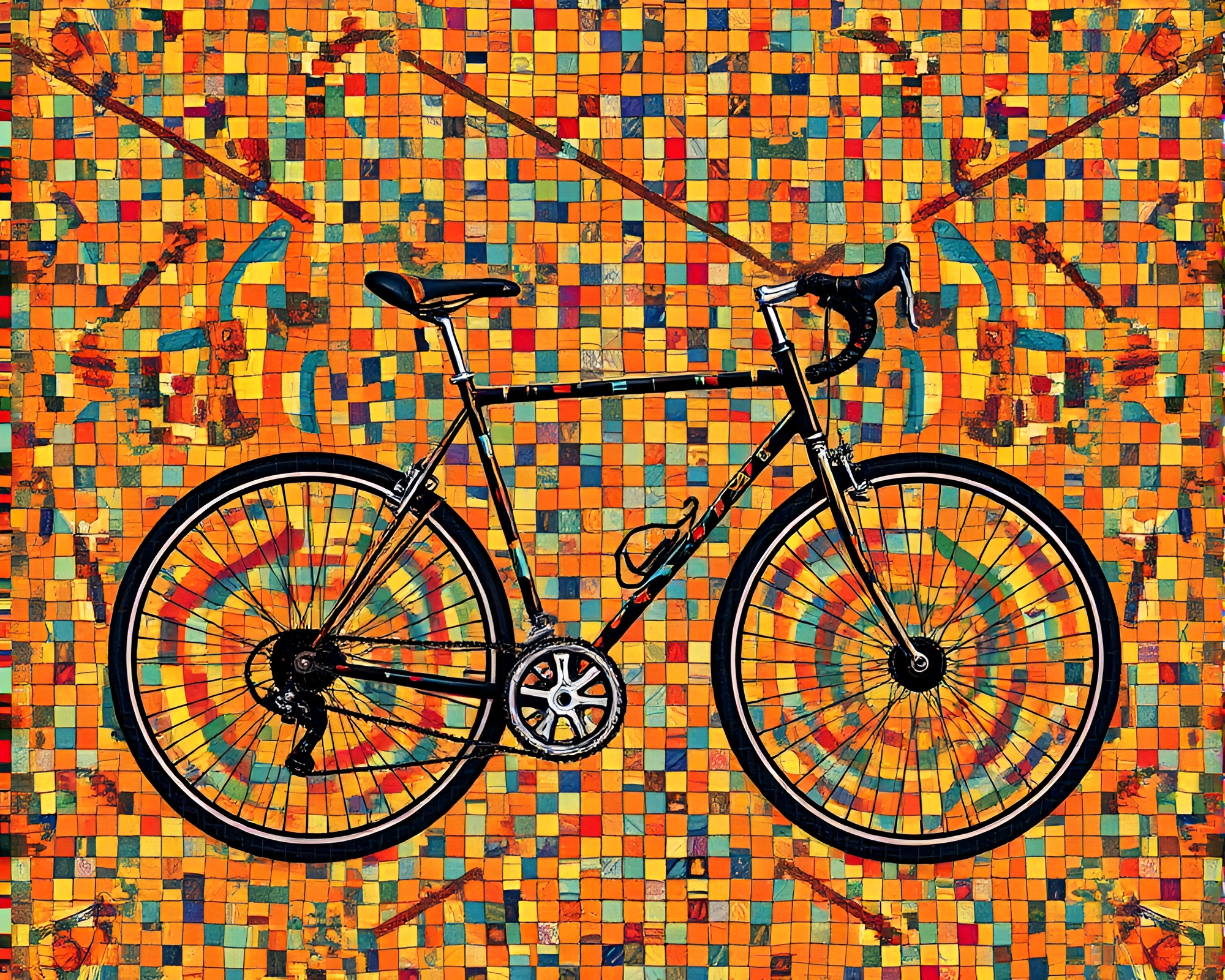 Vibrant Bicycle Mosaic in Grainy Overlay – free AI stock image