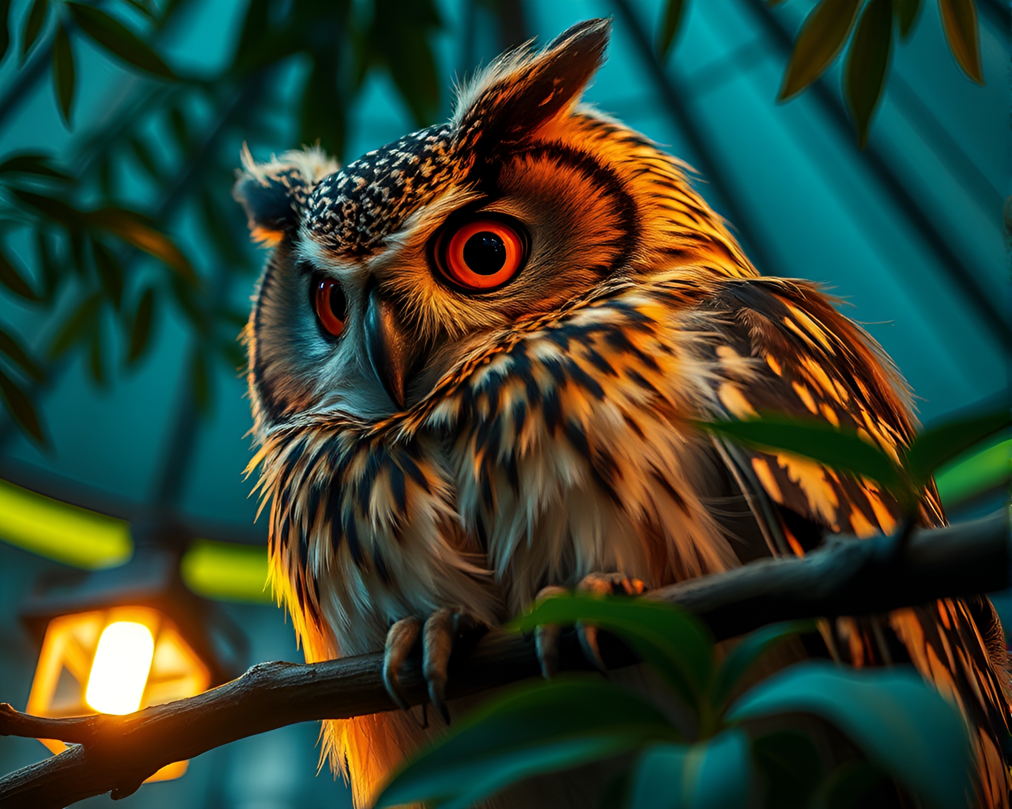 Clockwork Owl in Jungle Shadows Close-Up – free AI stock image