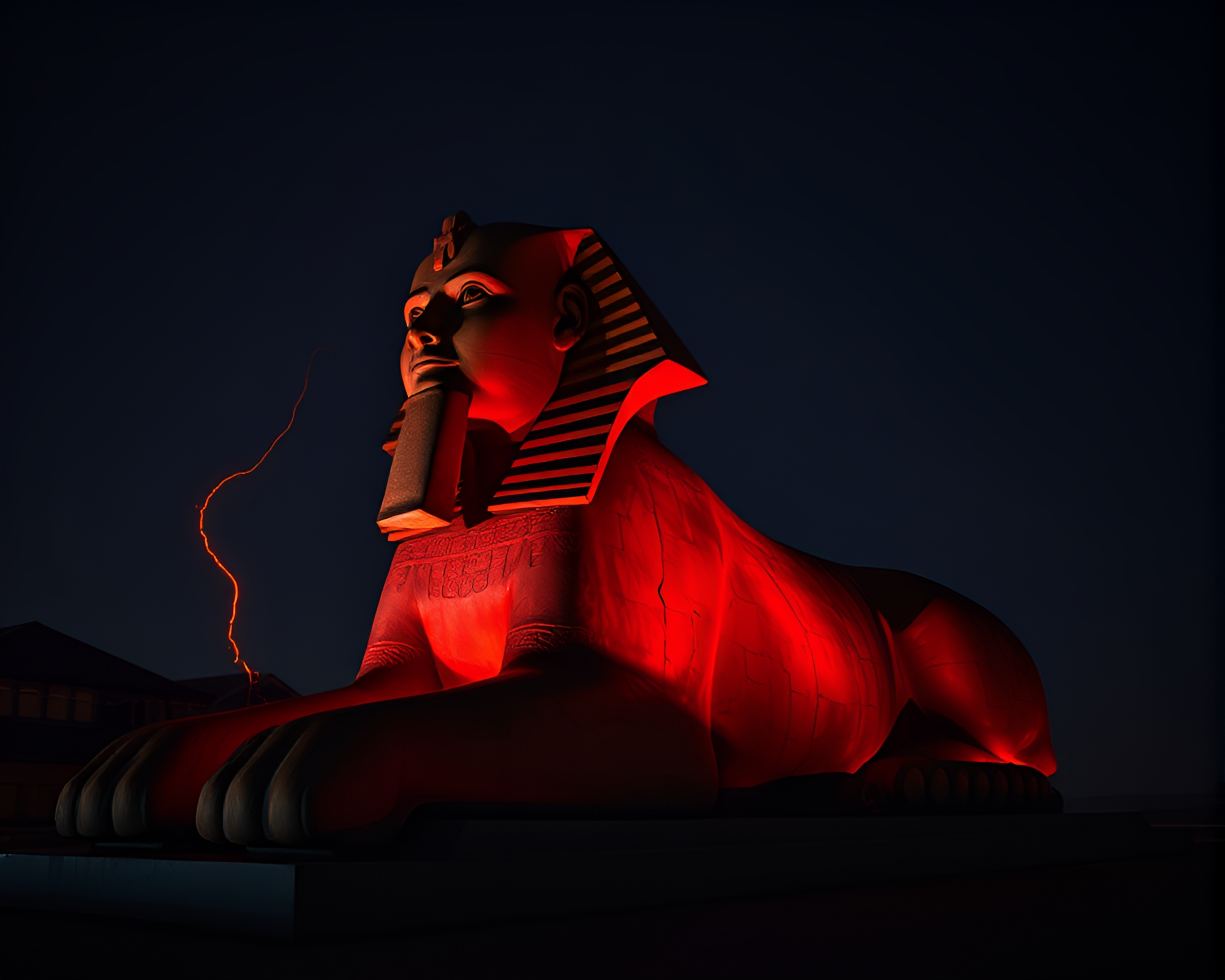 Majestic Sphinx in Volcanic Light Trails – free AI stock image