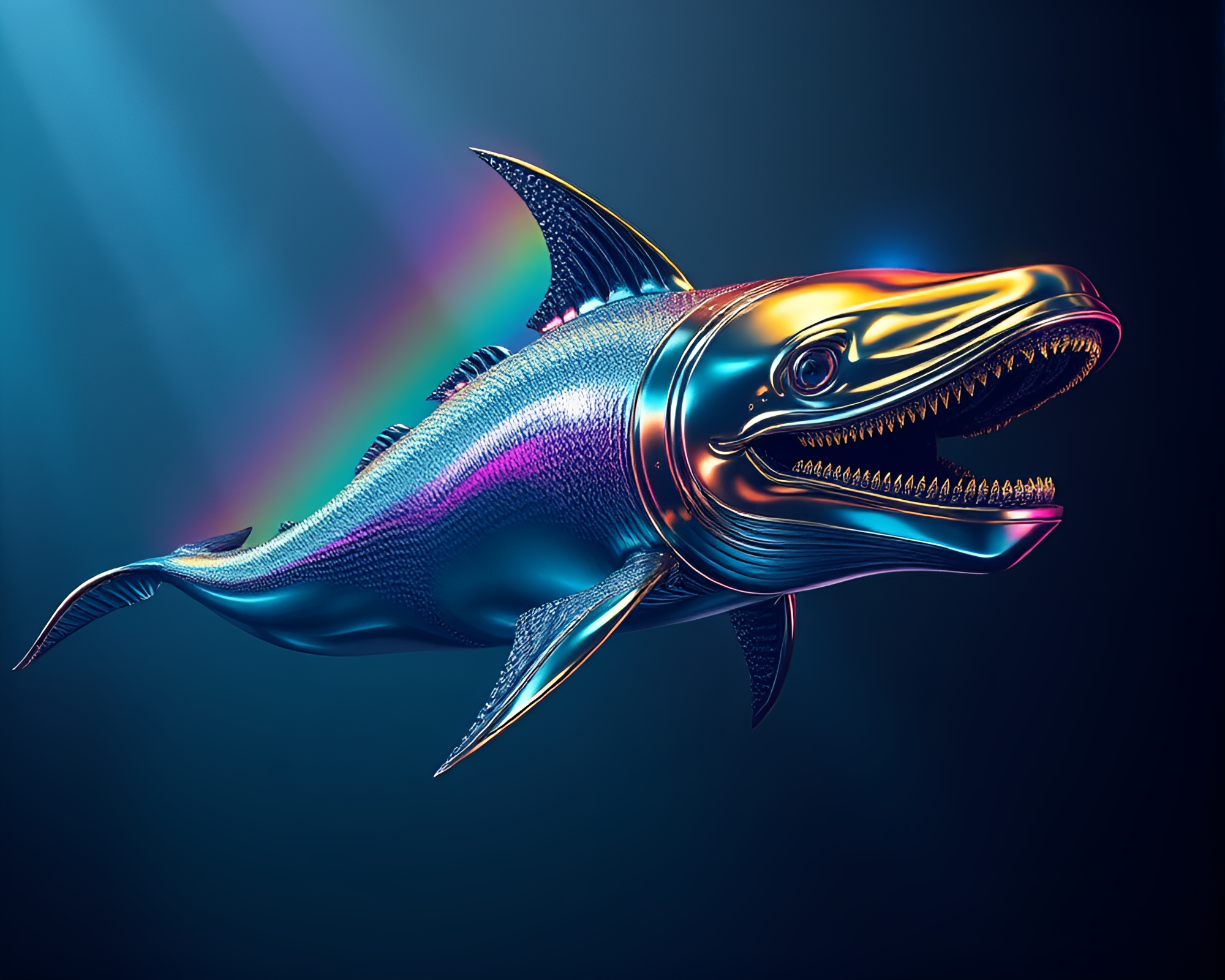 Leviathan in Rainbow Chrome Reflection: Maximalist Artwork – free AI stock image