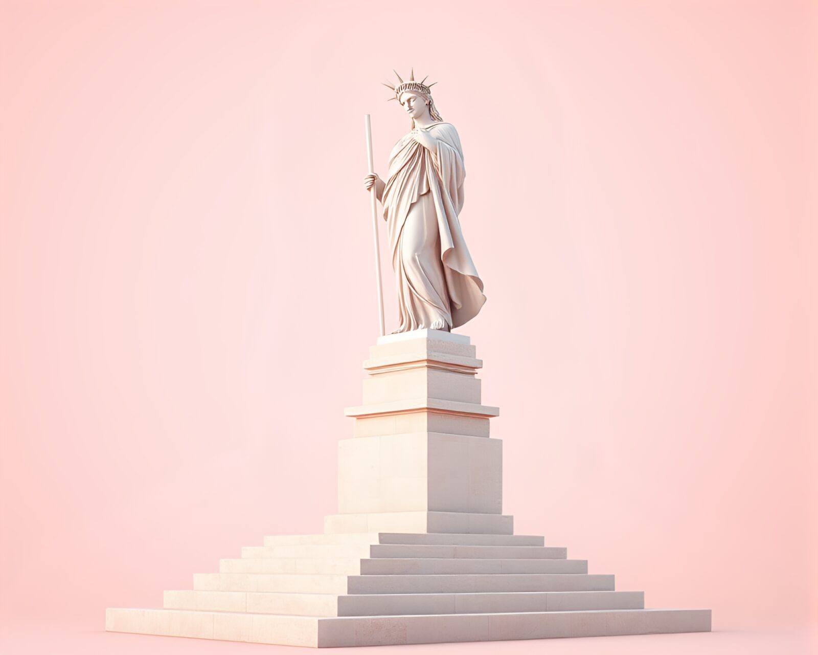 Softly illuminated voxel statue creating leading lines in pink hues