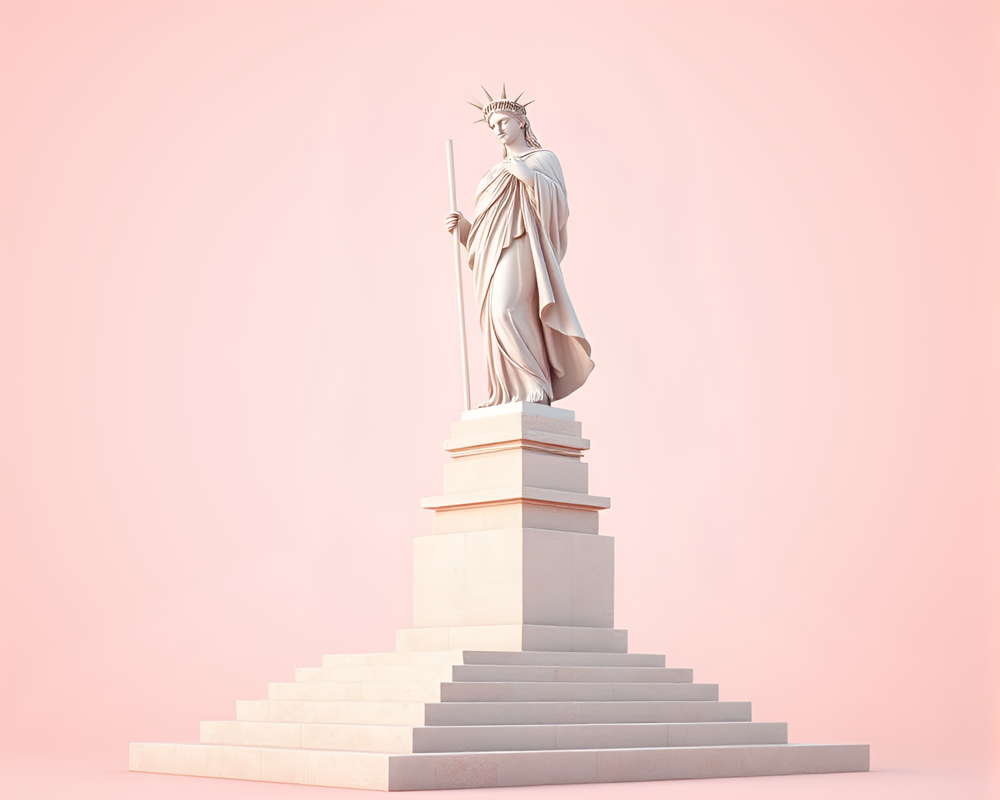 Voxel Art Statue Under Blush Pink Lights – free AI stock image