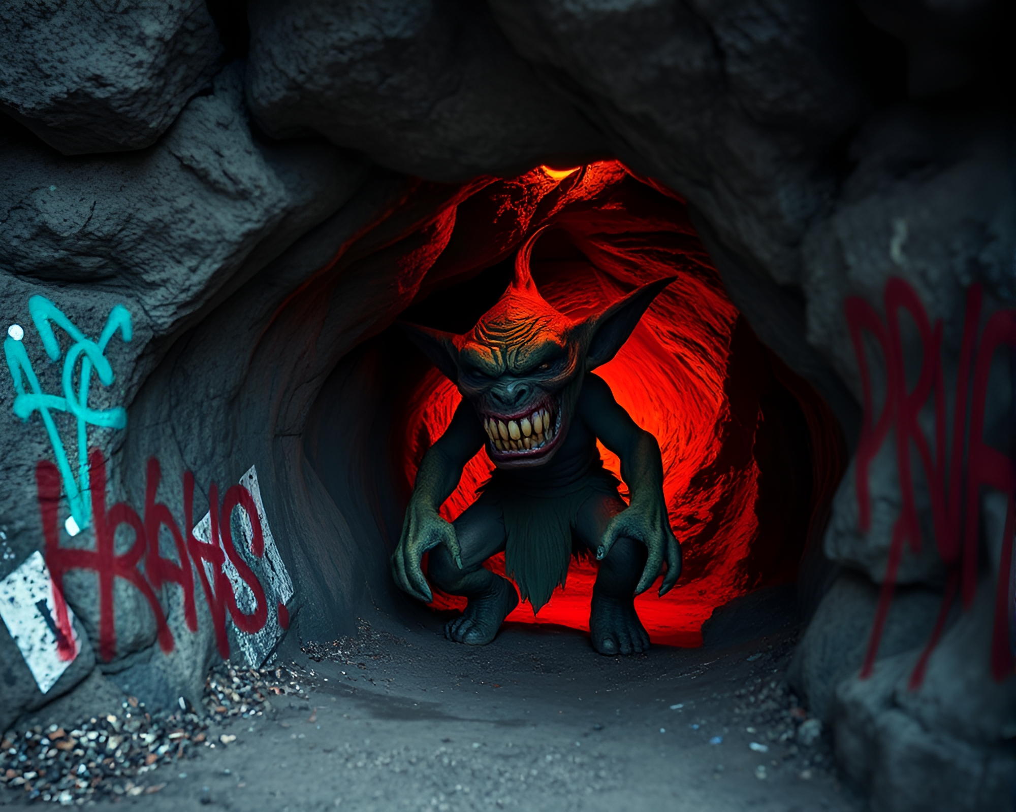 Troll in Cave Graffiti Motion Capture – free AI stock image