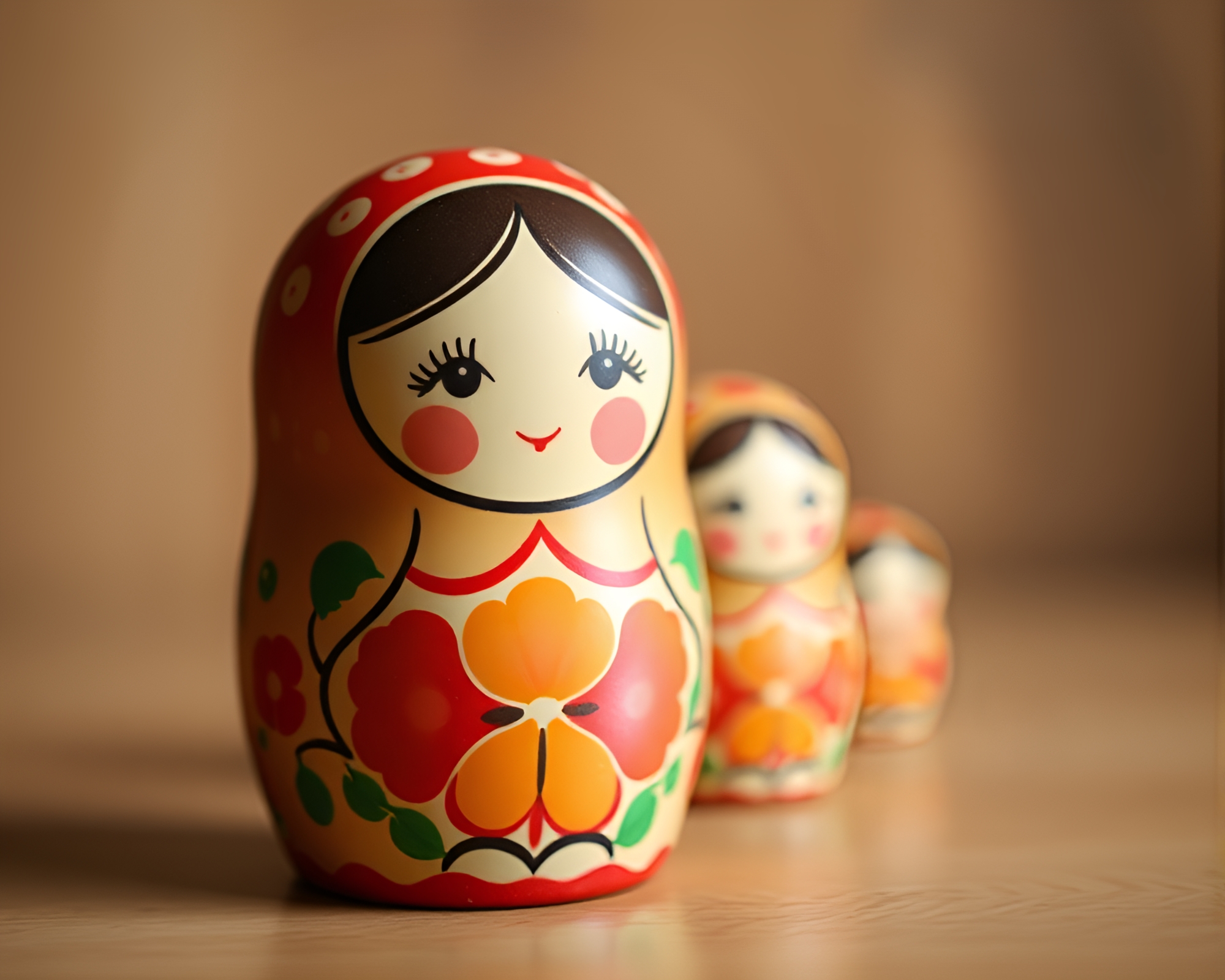 Surreal Matryoshka Doll with Lens Distortion – free AI stock image