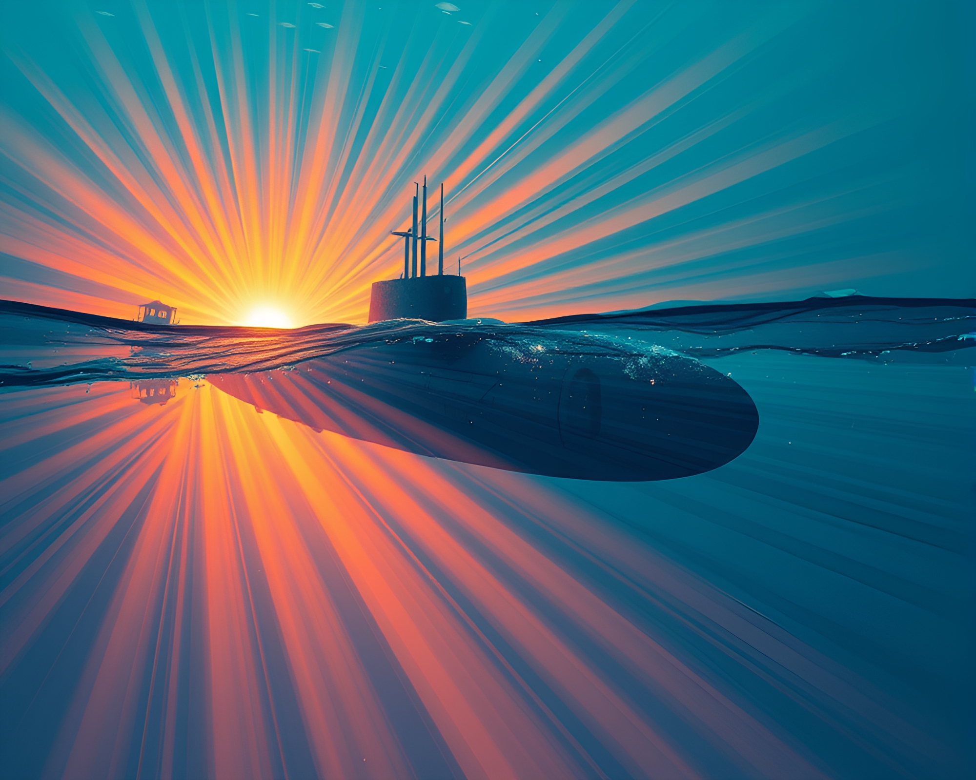 Underwater Submarine Adventure with Stunning God Rays – free AI stock image