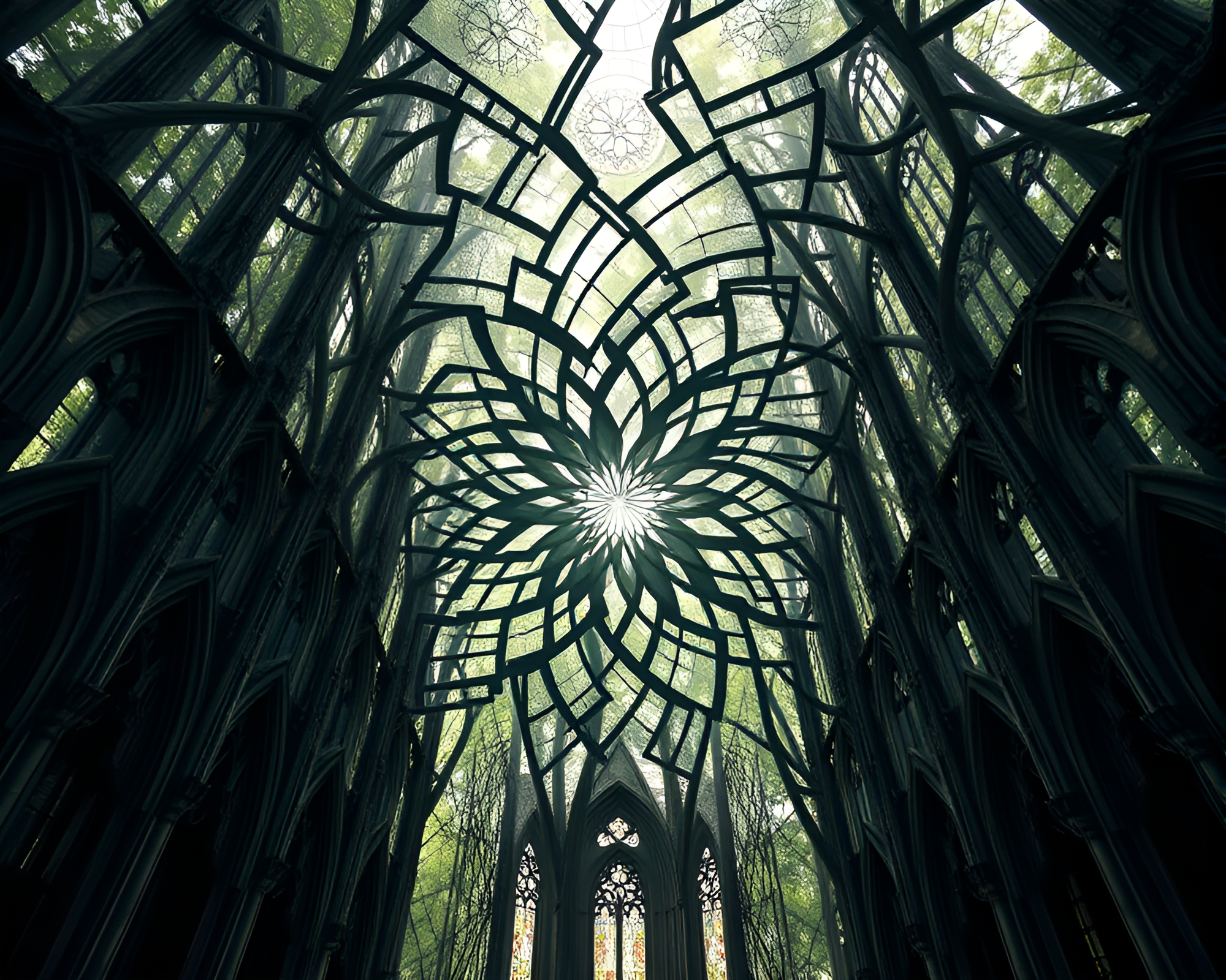 Gothic Cathedral Tree Ring Pattern in Hazy 3D – free AI stock image