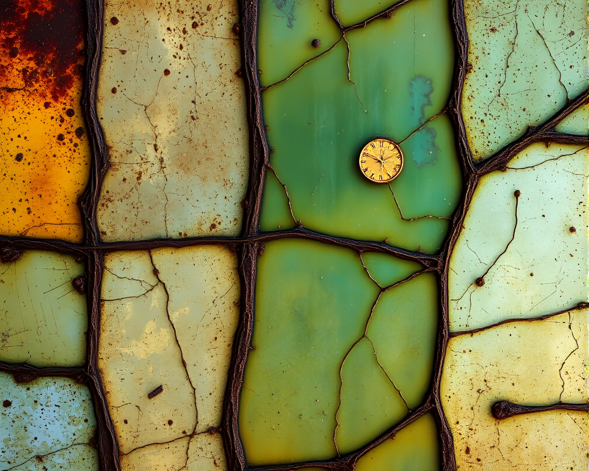 Rustic Stained Glass Window with Hatching Details – free AI stock image