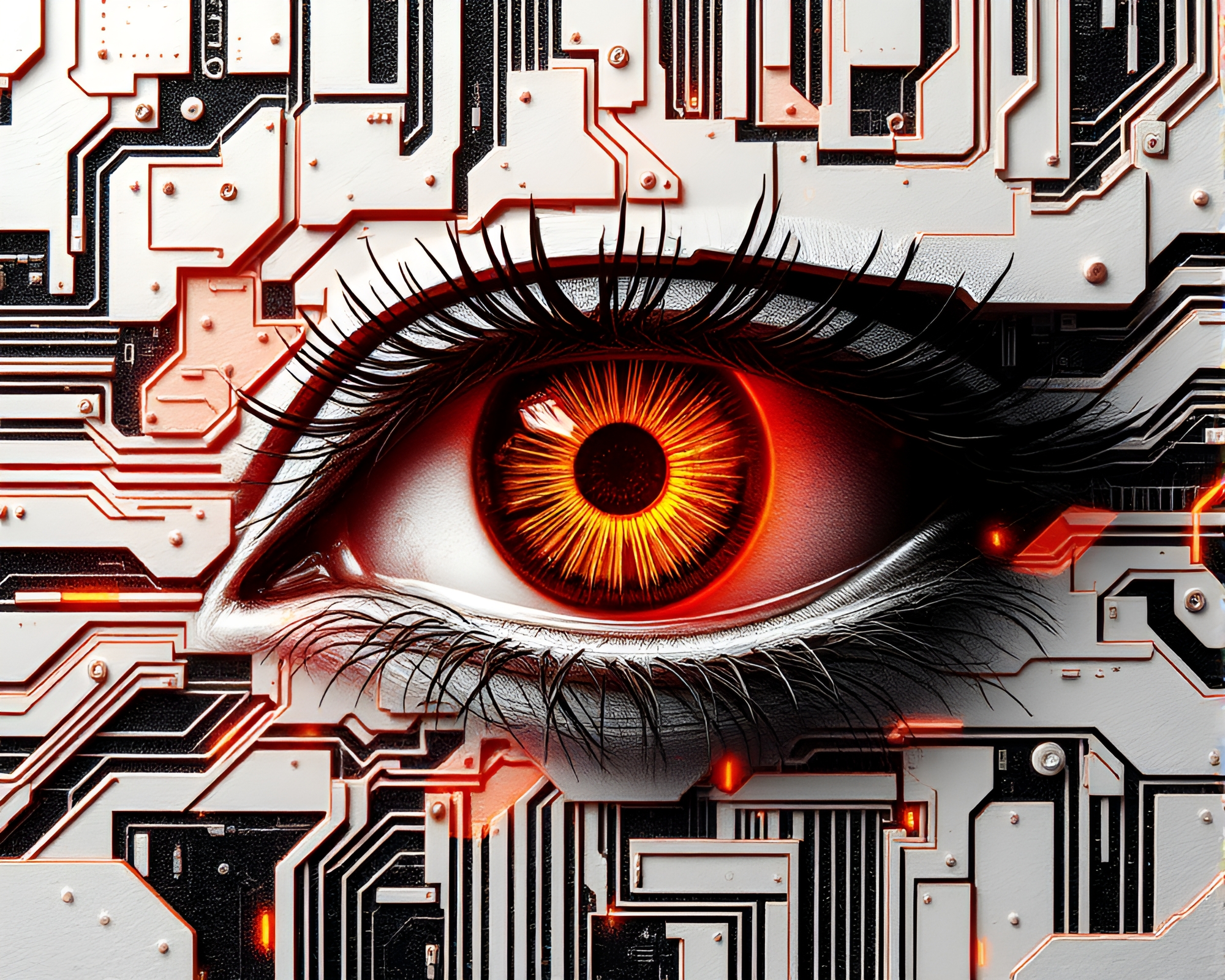 Engraved Cybernetic Eye with Off-White Warmth Texture – free AI stock image