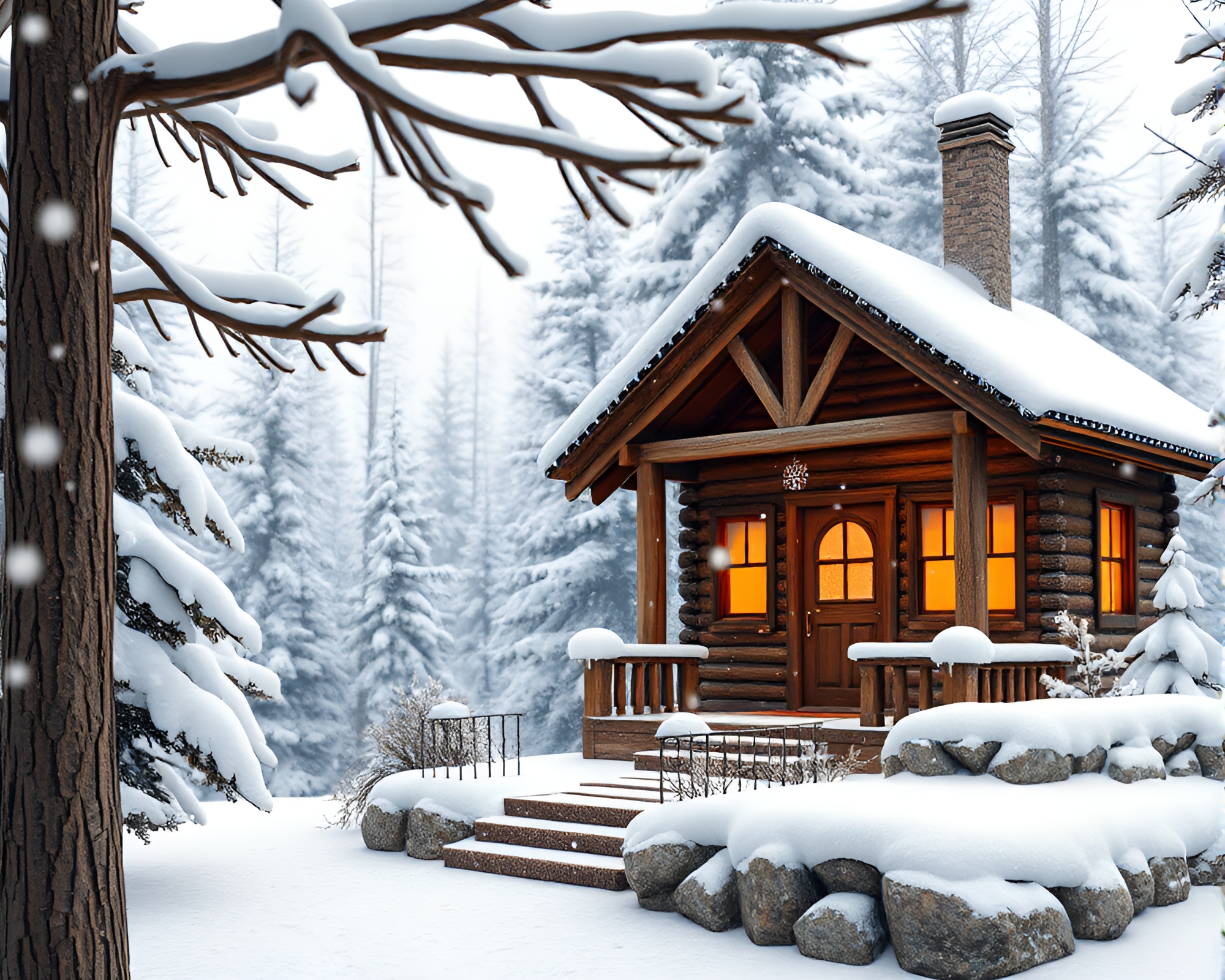 Snowflake Cabin with Bronze Glow 3D Render – free AI stock image