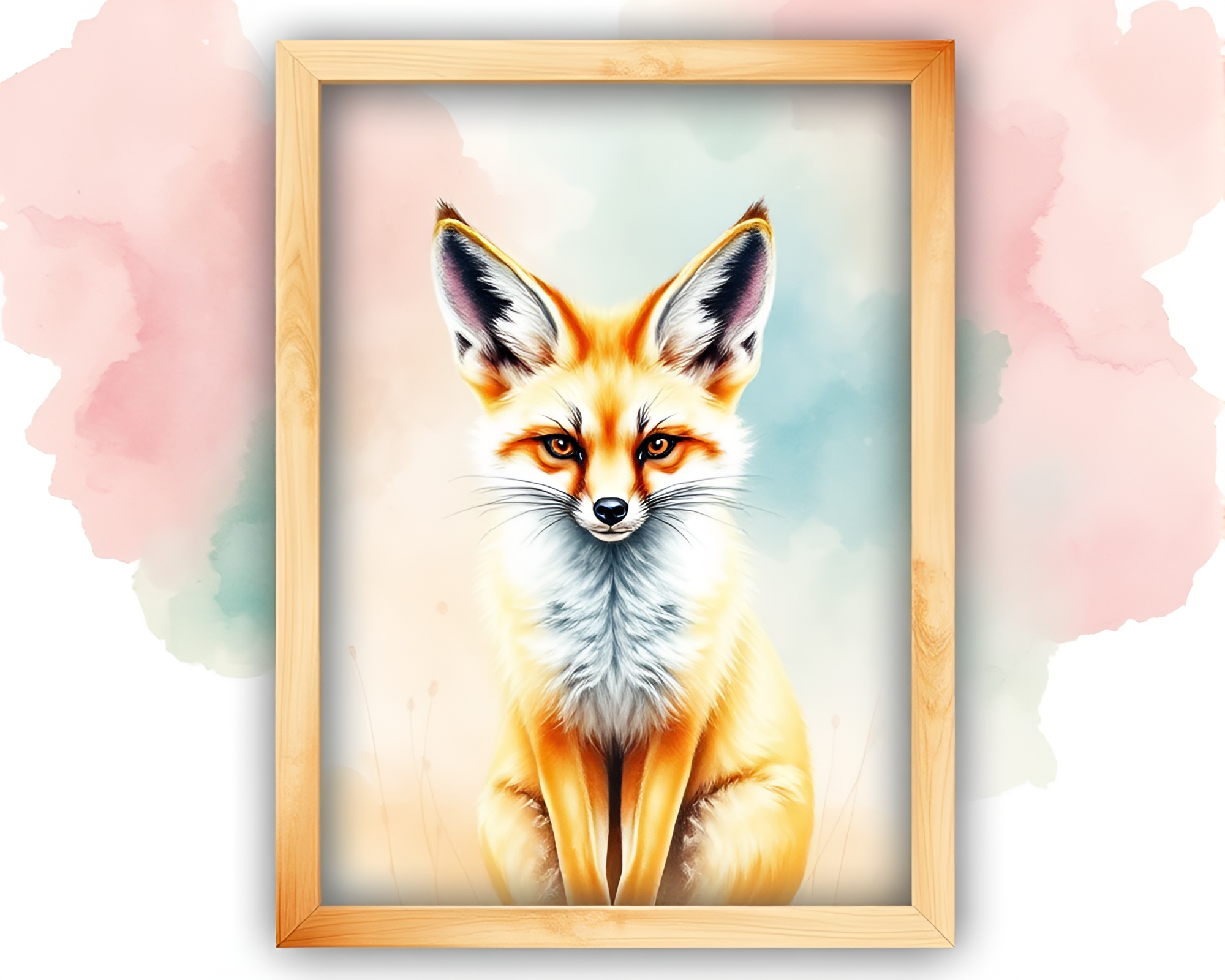 Maximalist Fennec Fox Watercolor Frame Design – free AI stock image