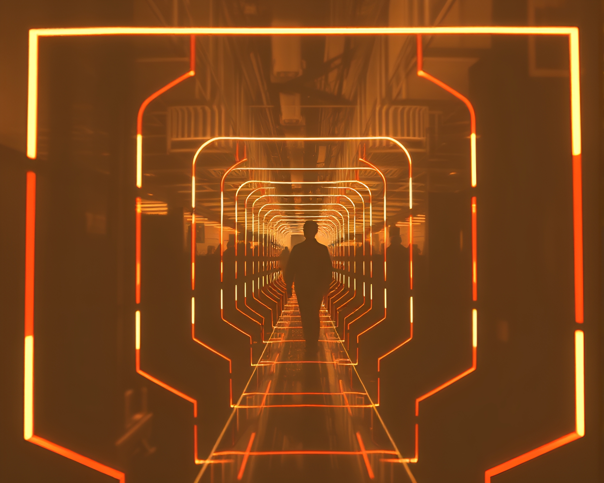 Surreal Mirror Maze Double Exposure Art – free AI stock image