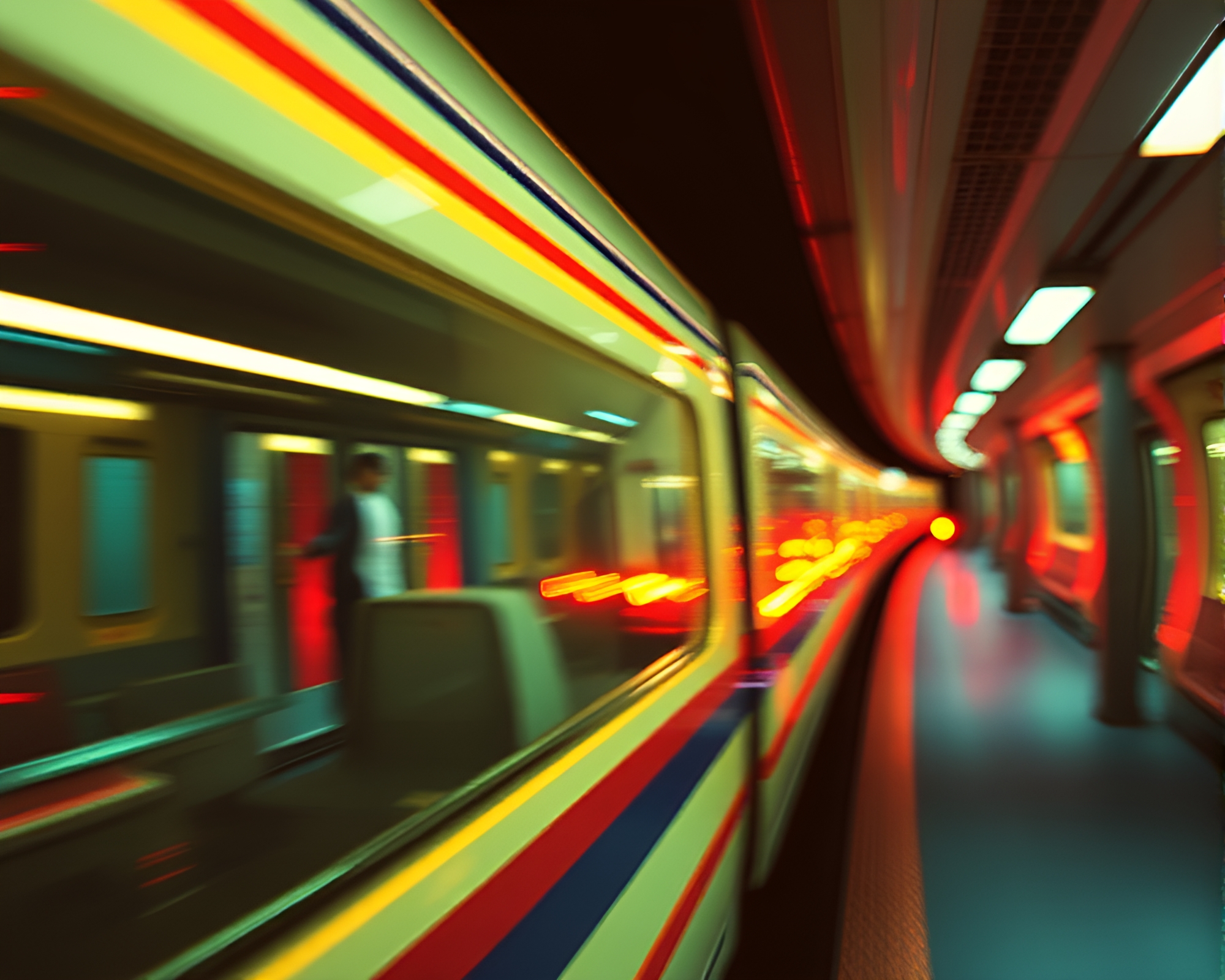 Glitchy Monorail Close-Up in Mixed Media Art – free AI stock image