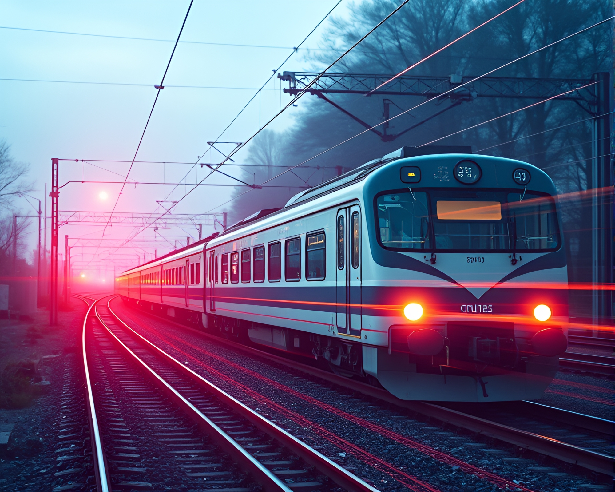 Peachy Glow Train Light Trails Blueprint – free AI stock image