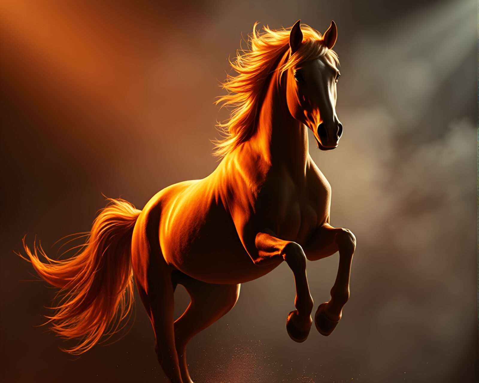 Surreal horse bathed in dynamic lighting on digital stage