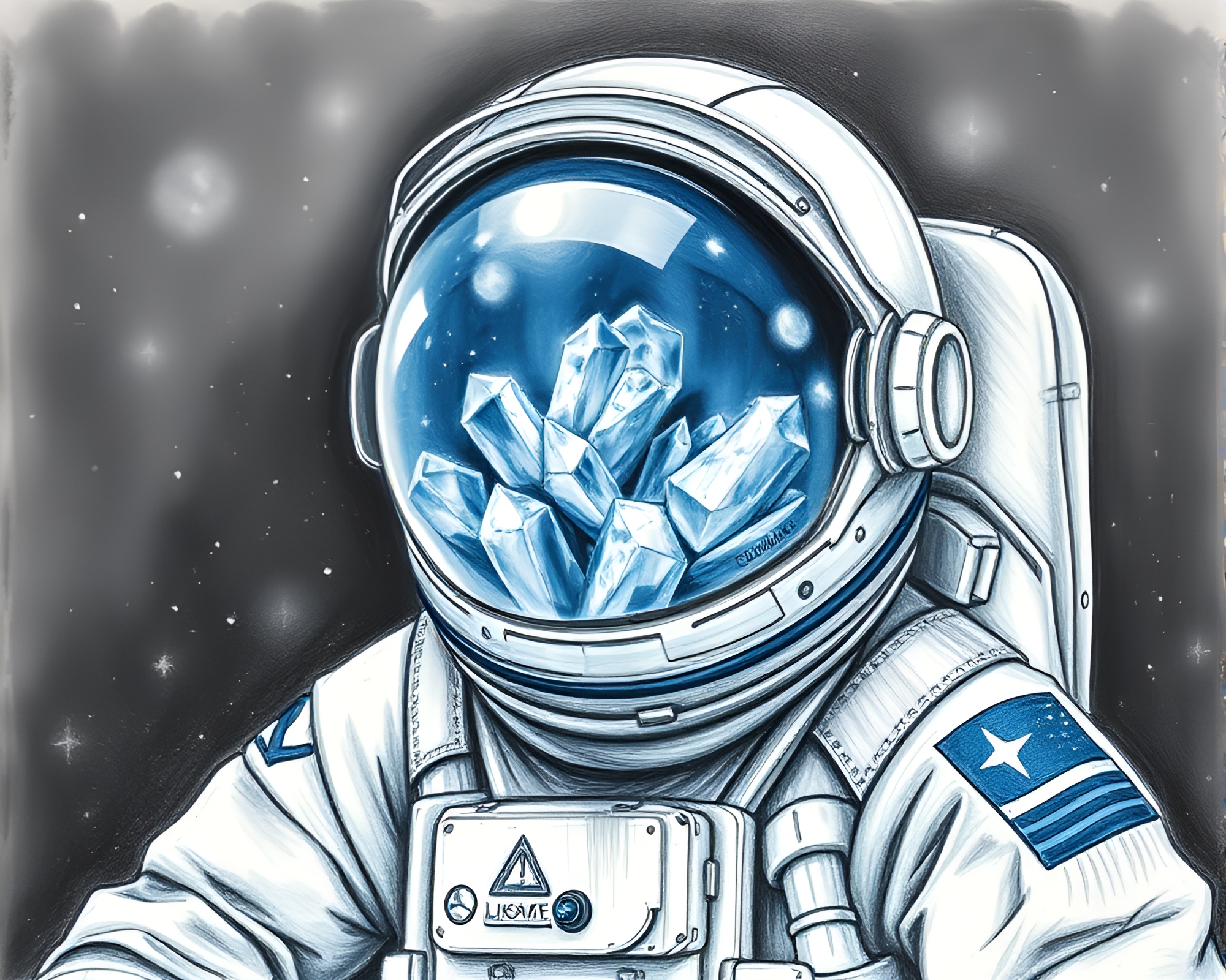 Astronaut surrounded by ice crystals in steel-blue ambiance – free AI stock image