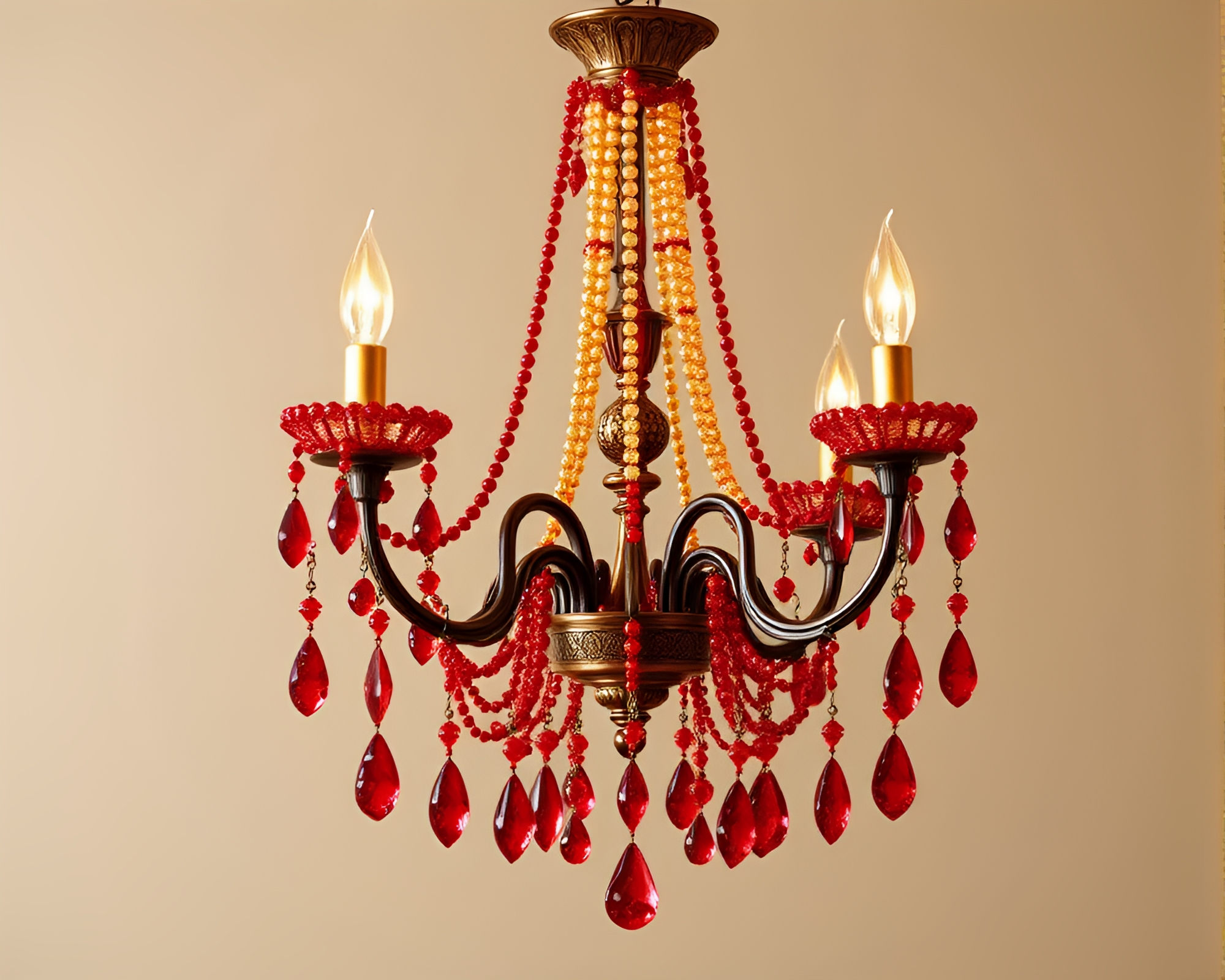 Victorian Chandelier with Ruby Red Beadwork Accents – free AI stock image