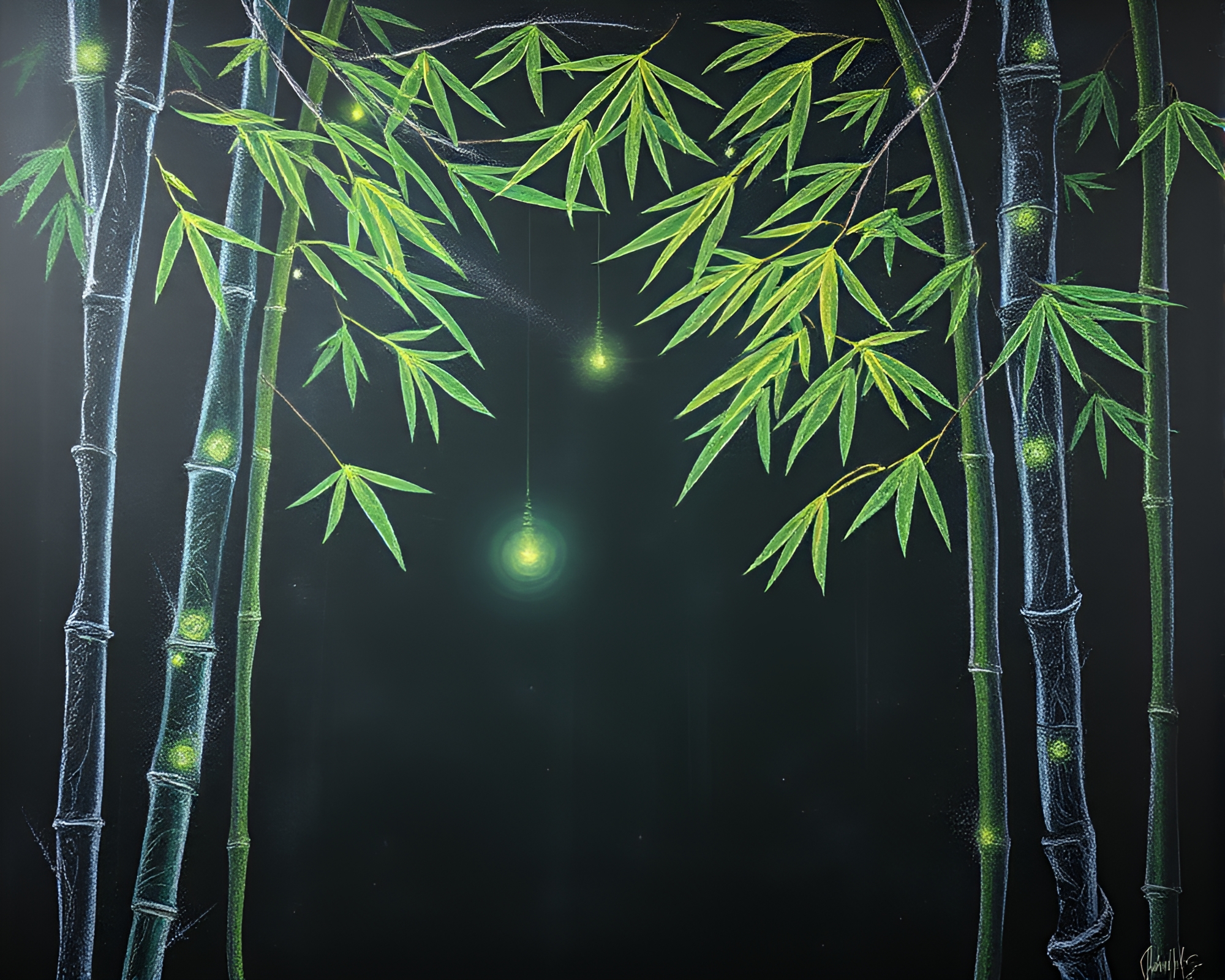 Bewitching Bamboo Grove with Sorcery Glow and Wet Glass Beads – free AI stock image