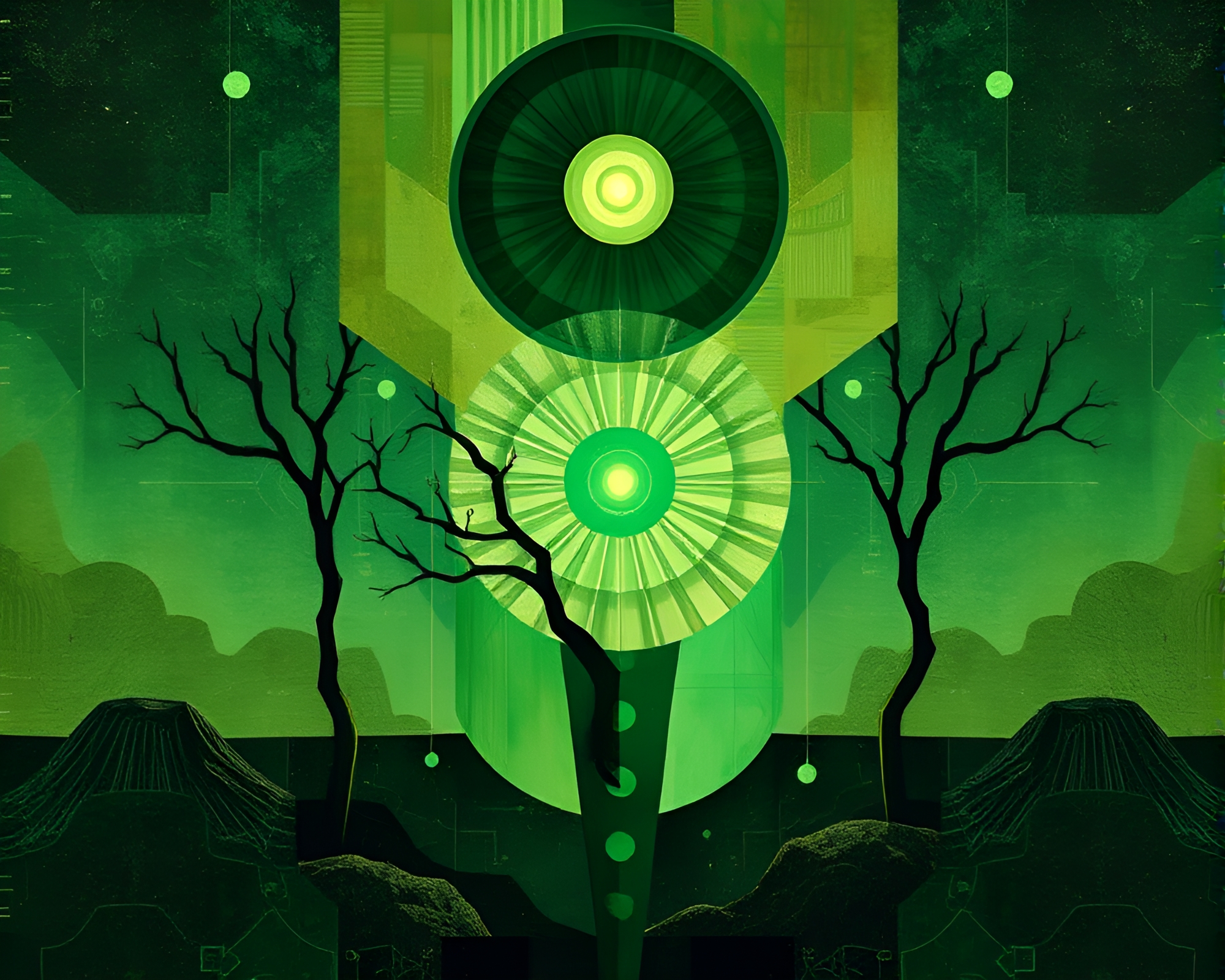 Chaotic Dadaist Golem Amidst Emerald Green Hues – free AI stock image