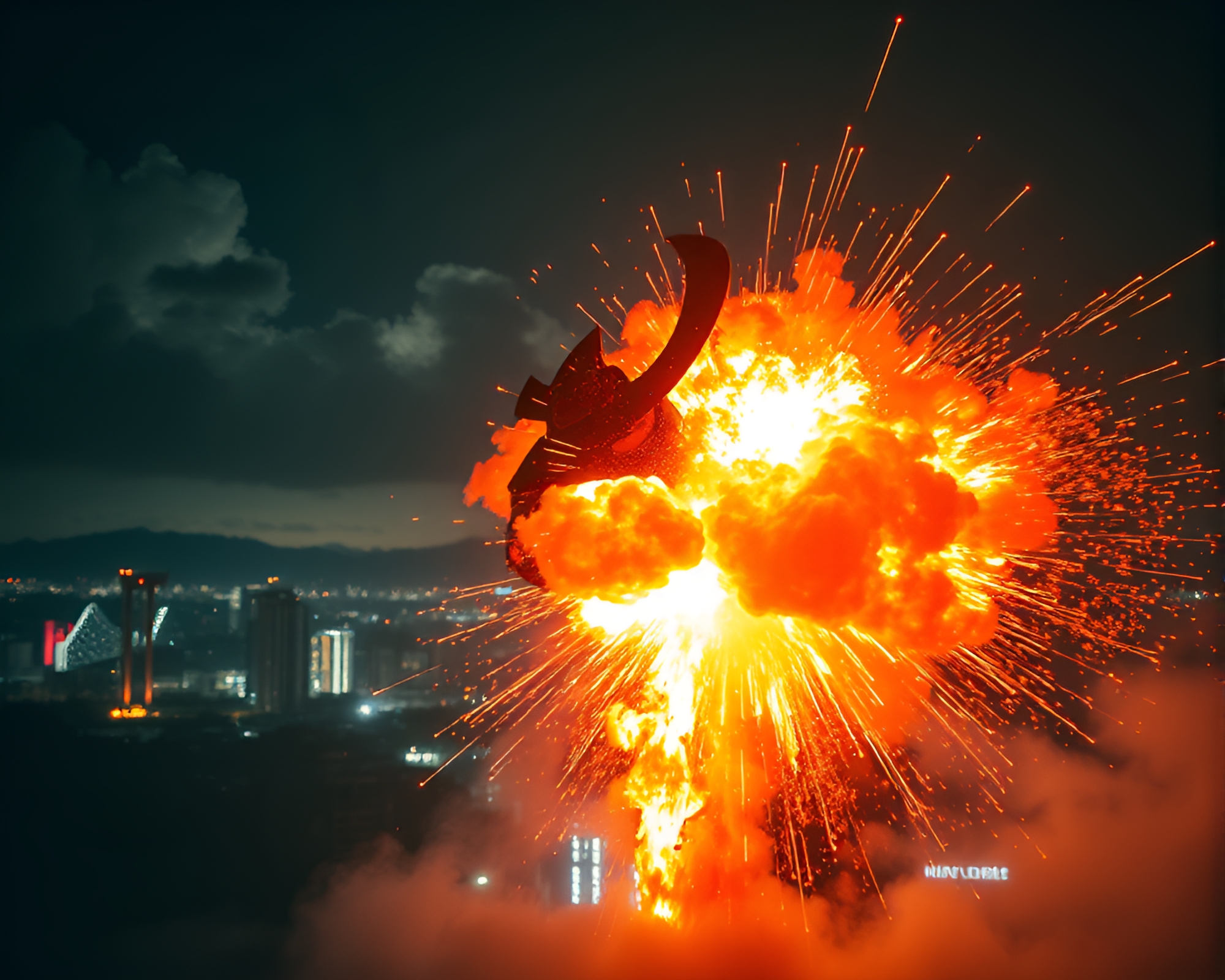 Samurai Helmet Engulfed in Neon Explosion Cinemagraph – free AI stock image