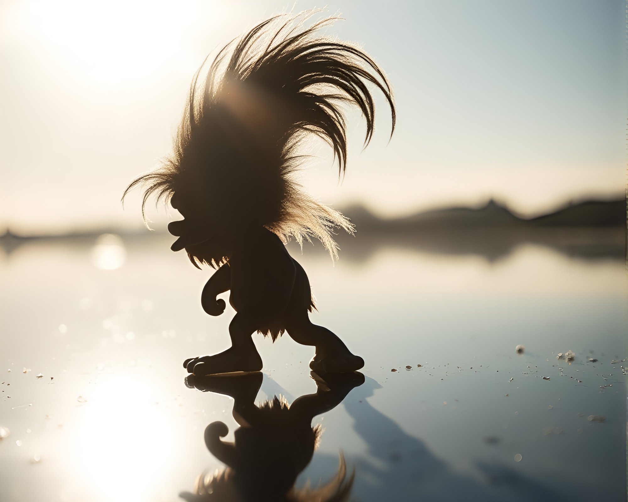 Troll under moonlight casting shimmering reflections – free AI stock image