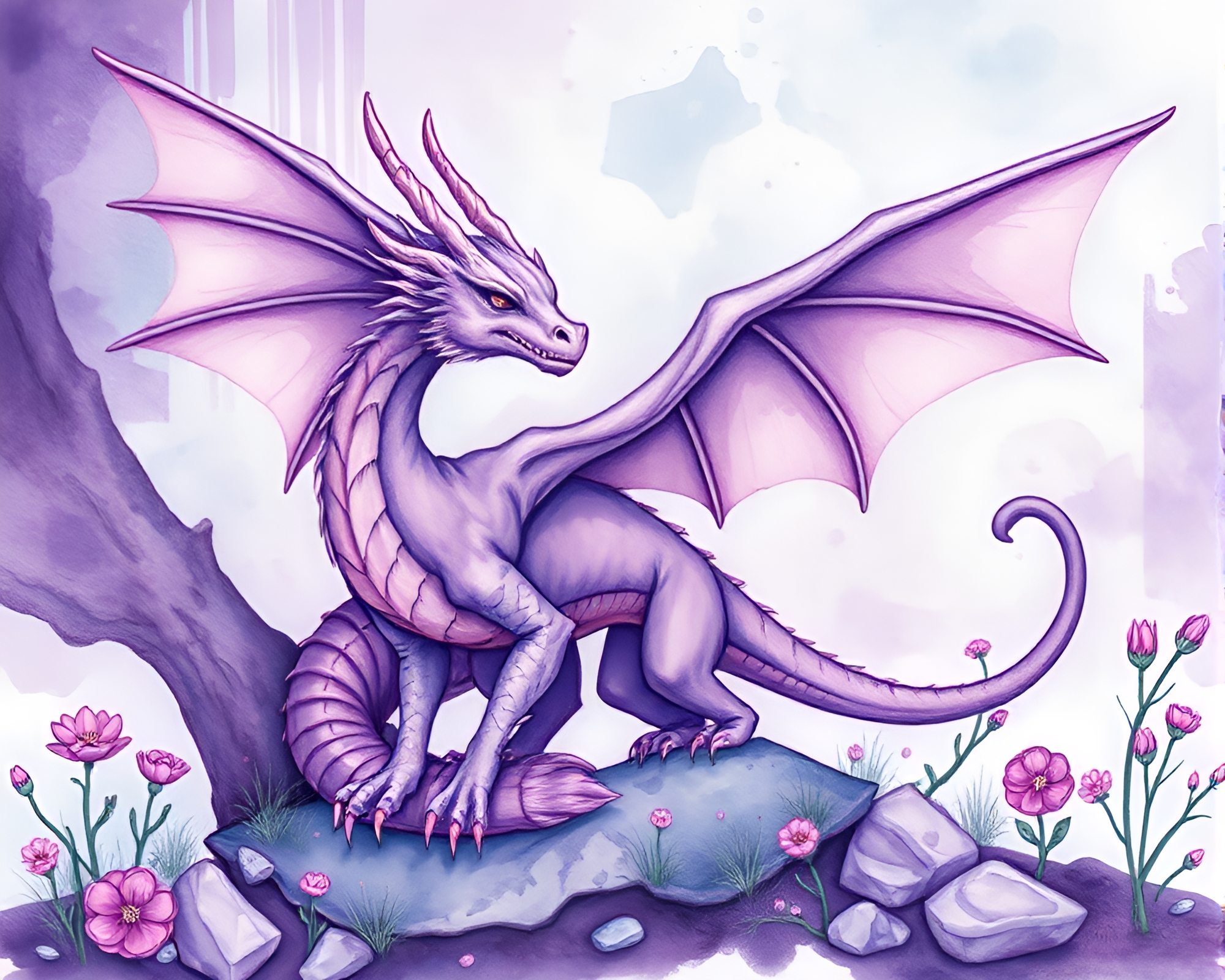 Celestial Dragon Street Art: Wildlife Watercolor Masterpiece – free AI stock image