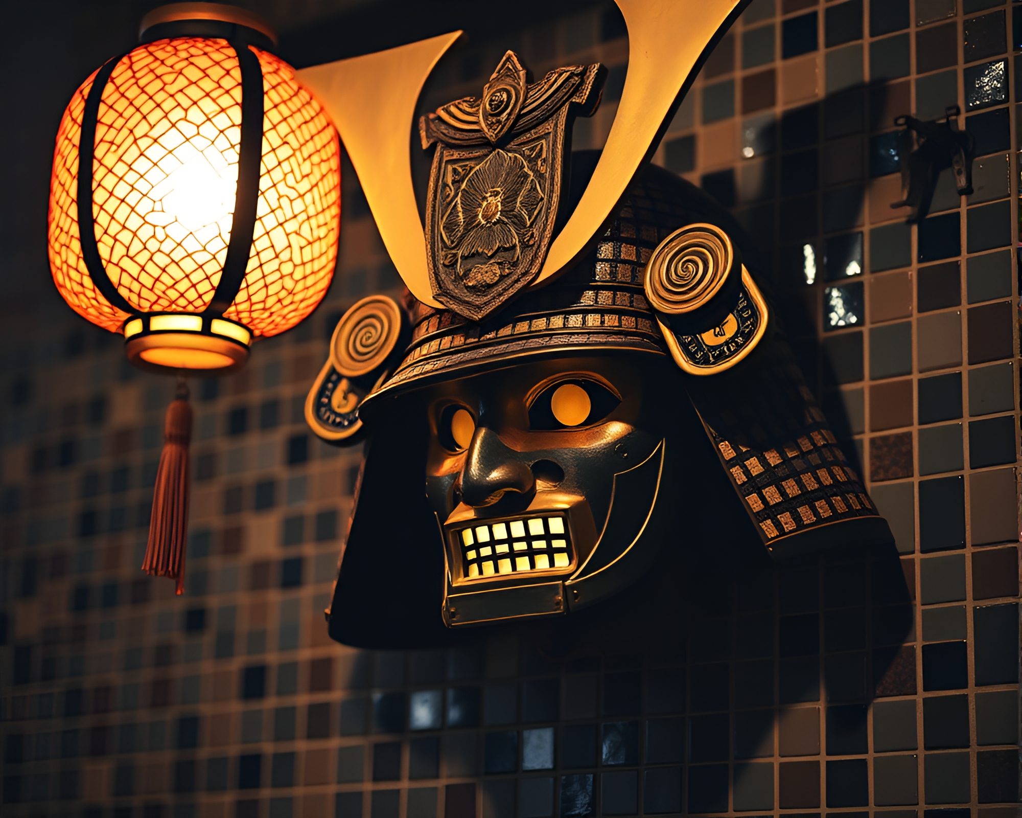 Samurai Helmet Mosaic Tiling Cinemagraph – free AI stock image