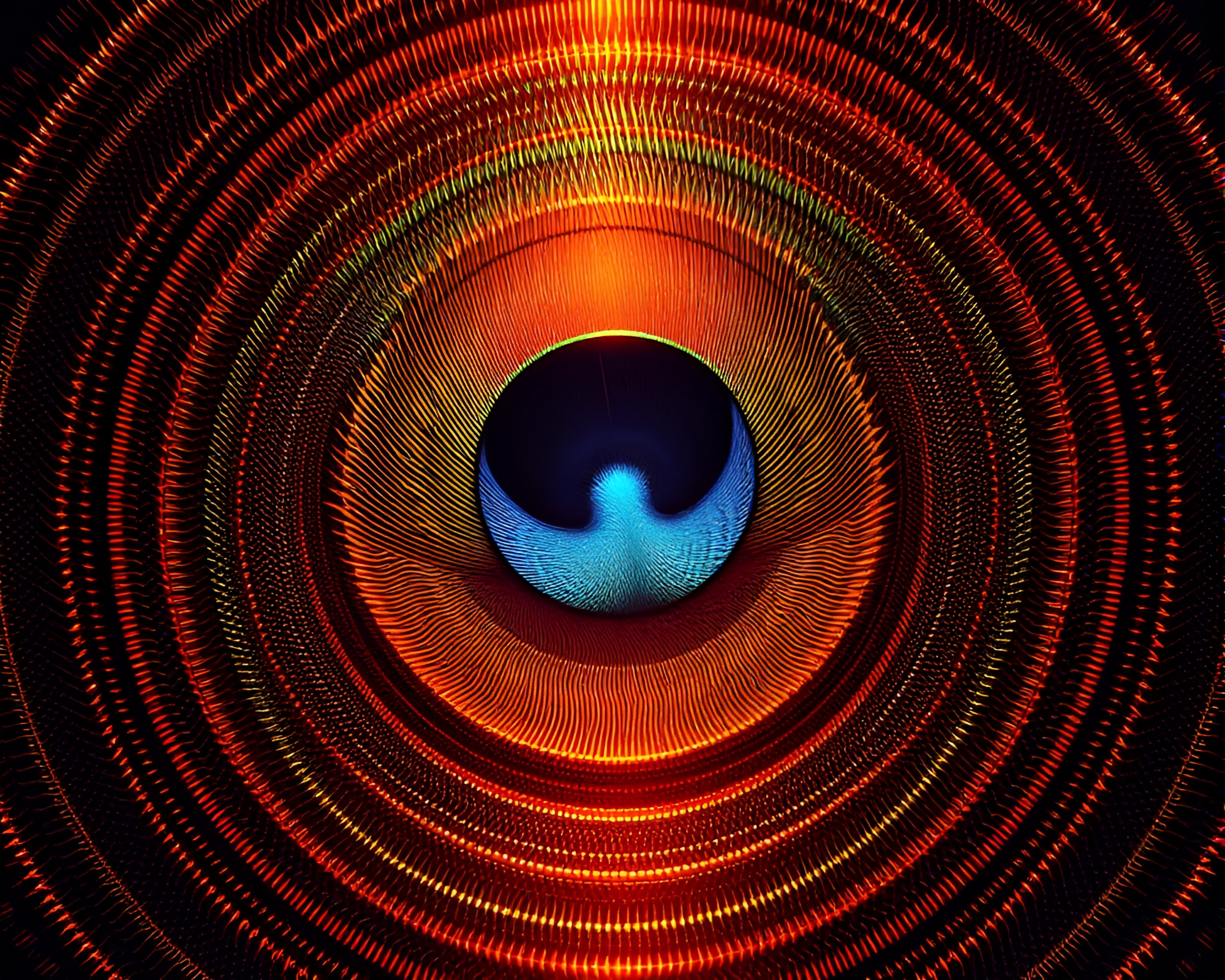 Peacock Feather in Peachy Concentric Glow – free AI stock image