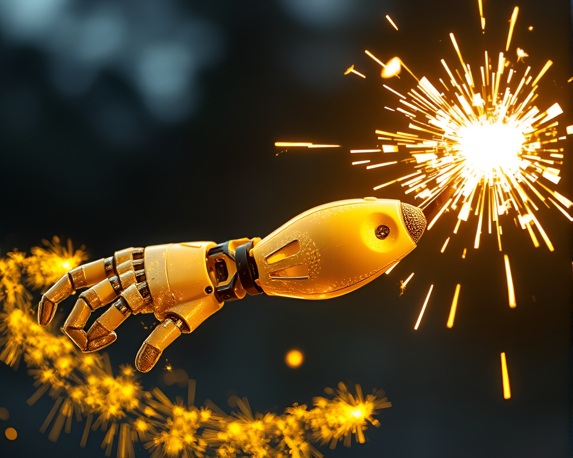Robotic Arm Painting Lemon Yellow Sparkler Stained Glass – free AI stock image