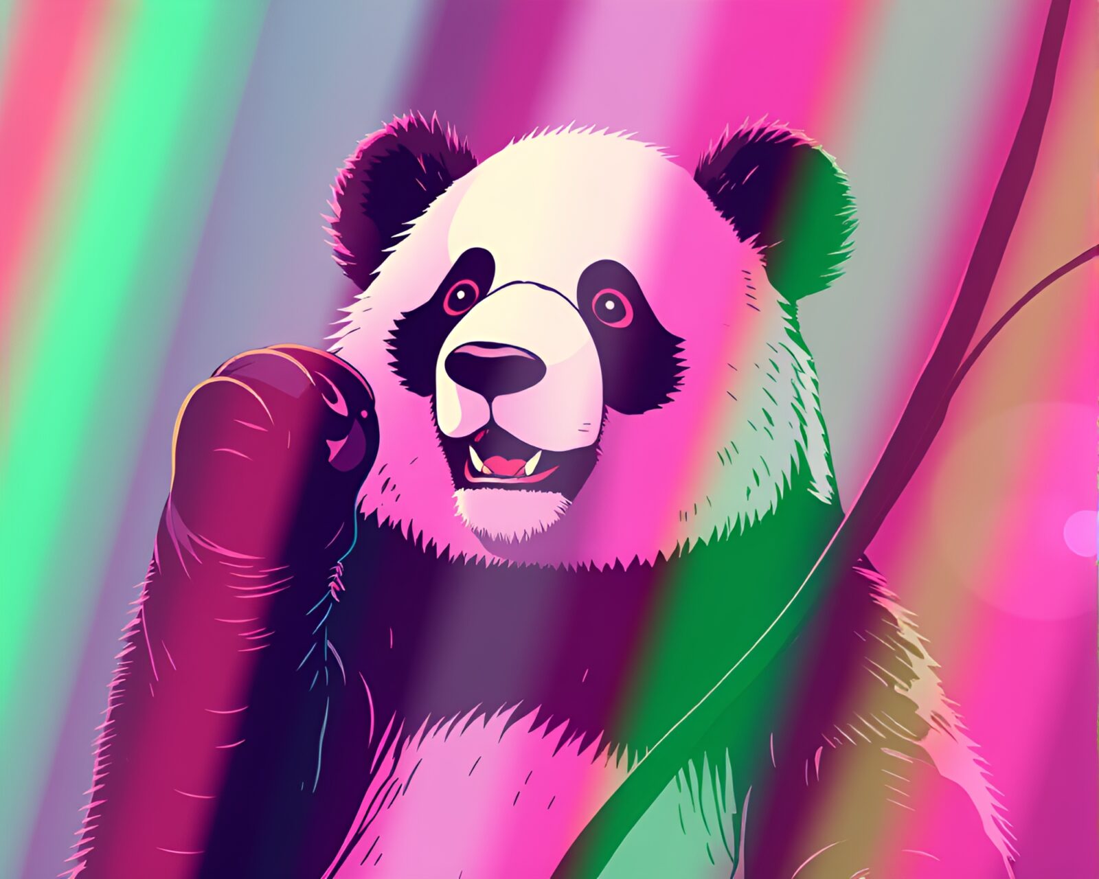 A retro-styled panda with chromatic aberration effects