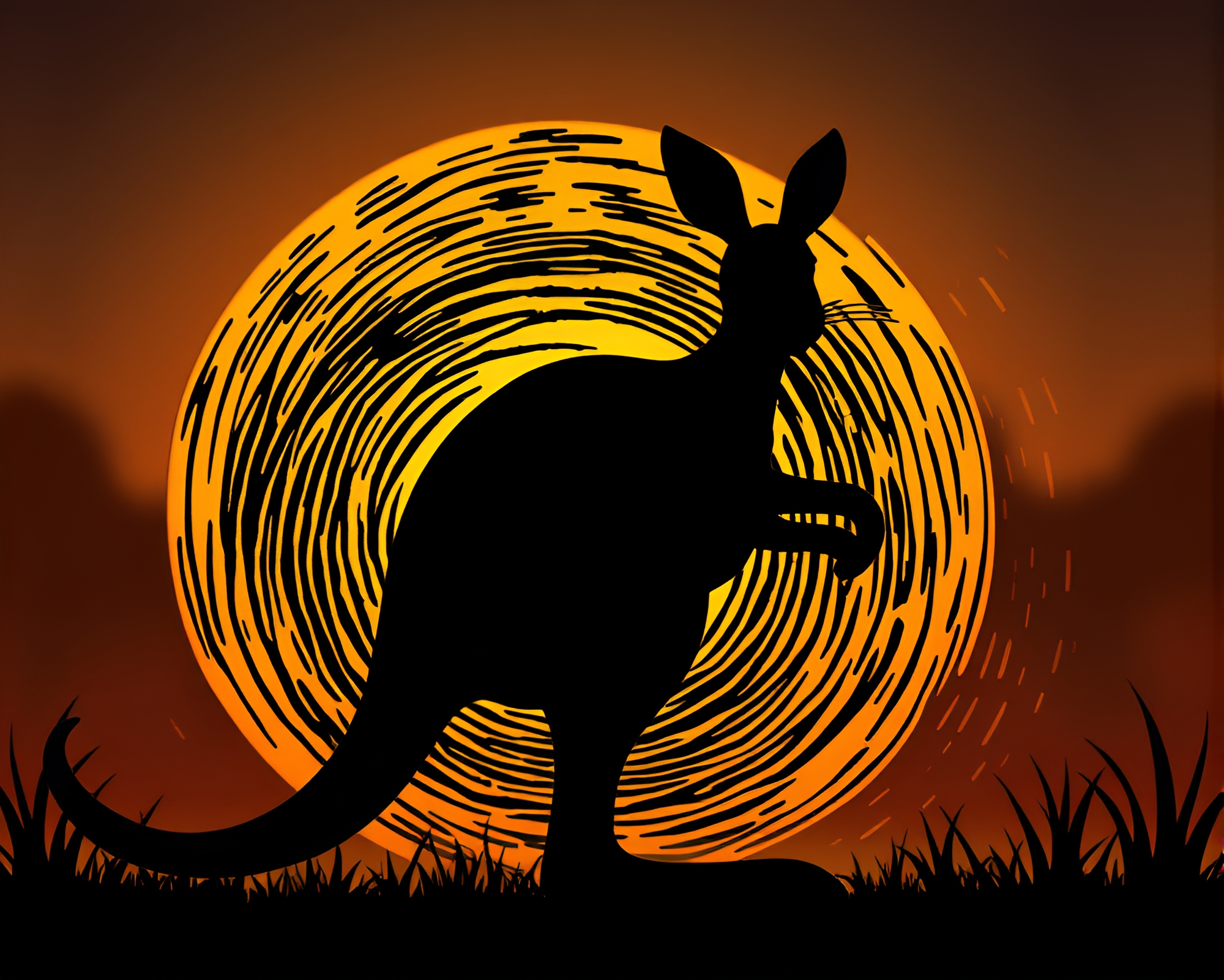 Cartoon Kangaroo Silhouette with Fingerprint Swirls – free AI stock image