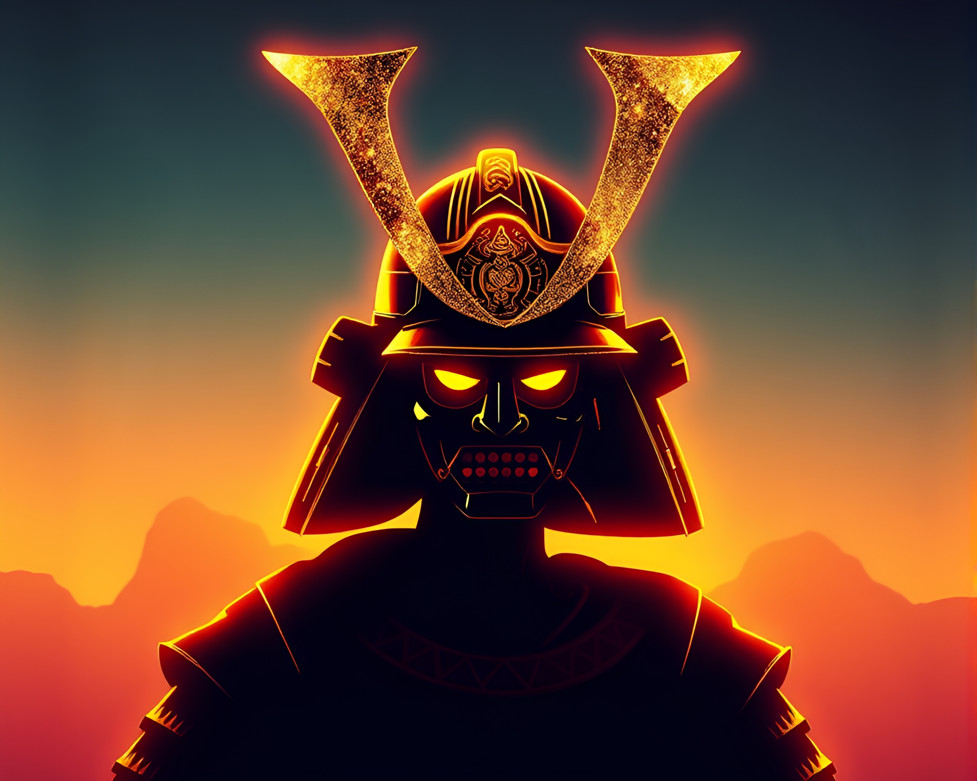 Samurai Helmet in Pastel Neon Silhouette Illustration – free AI stock image