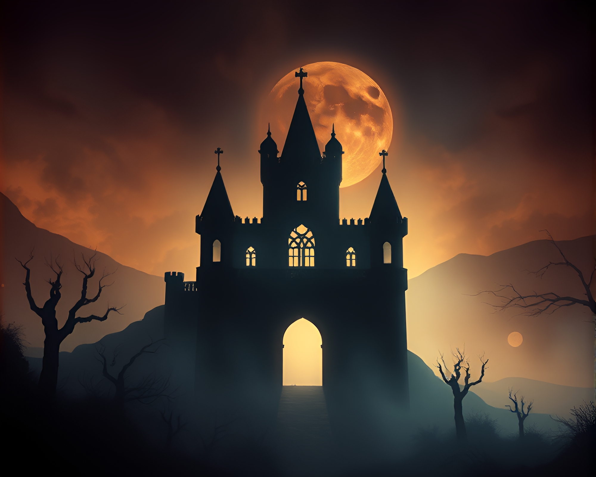 Digital Twilight Shadow Play at Deserted Stained Glass Castle – free AI stock image
