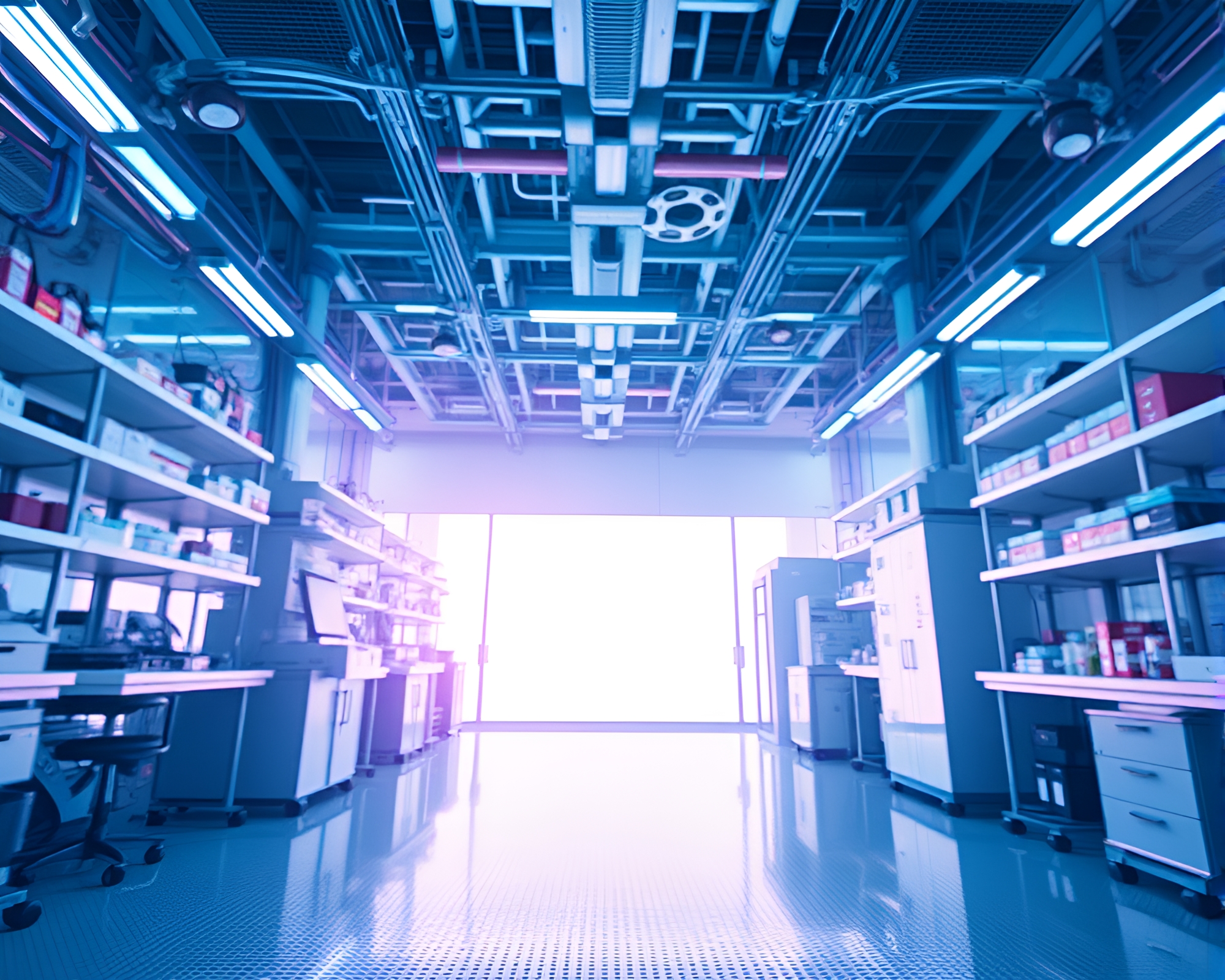 Futuristic Robotics Laboratory with Iridescent Lighting – free AI stock image
