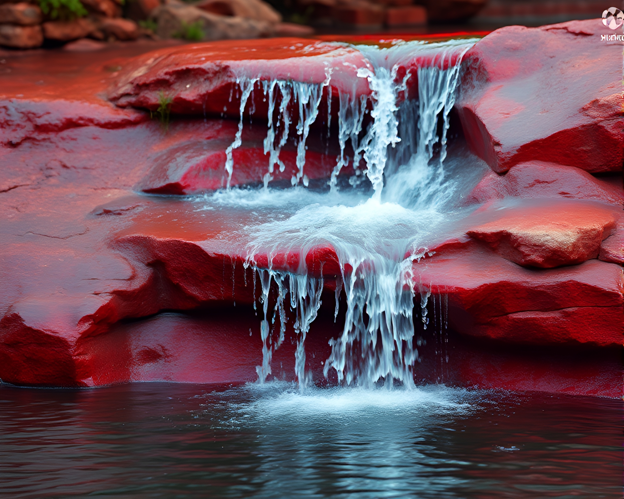 Majestic Brick Red Waterfall with Toon Shading Effect – free AI stock image