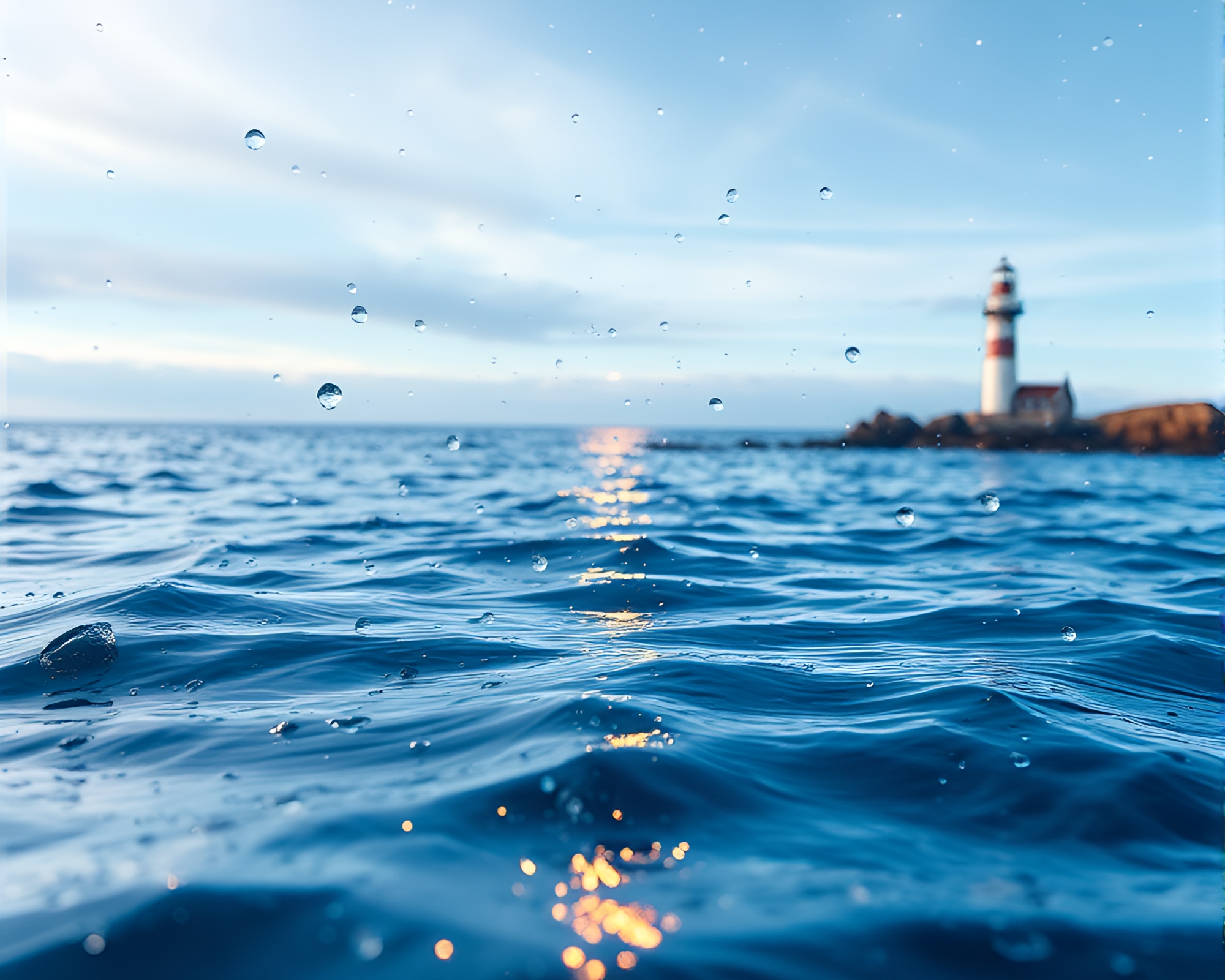 Luminous Lighthouse Amidst Glistening Water Droplets – free AI stock image