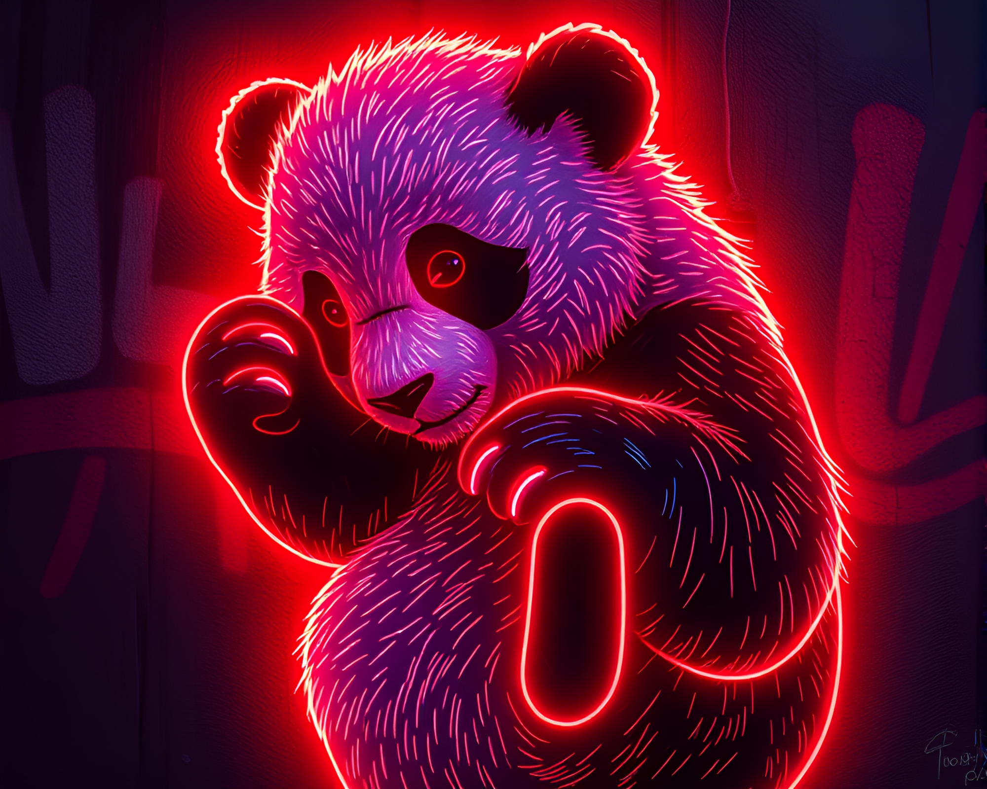 Glowing Panda in Neon Graffiti Jungle – free AI stock image