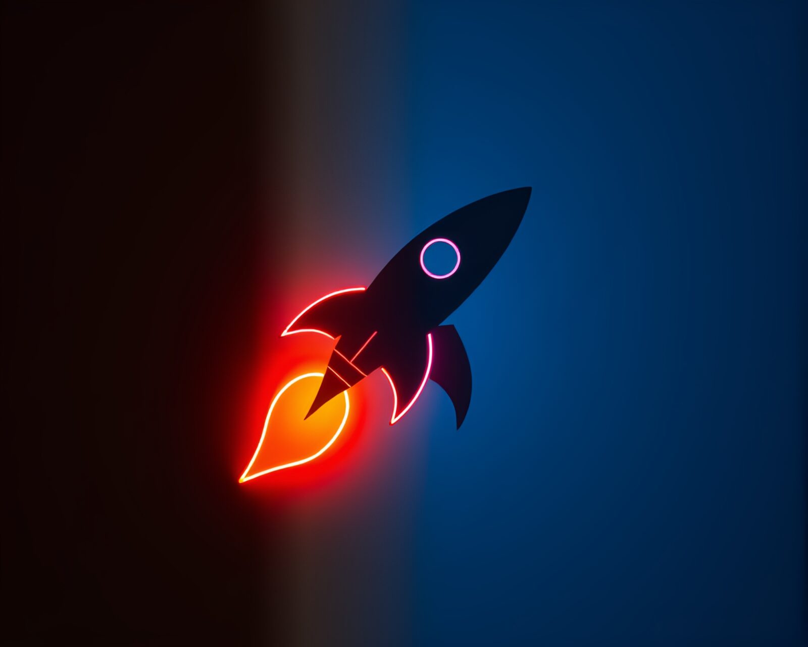 Vibrant rocket silhouette against neon lights in sgraffito style