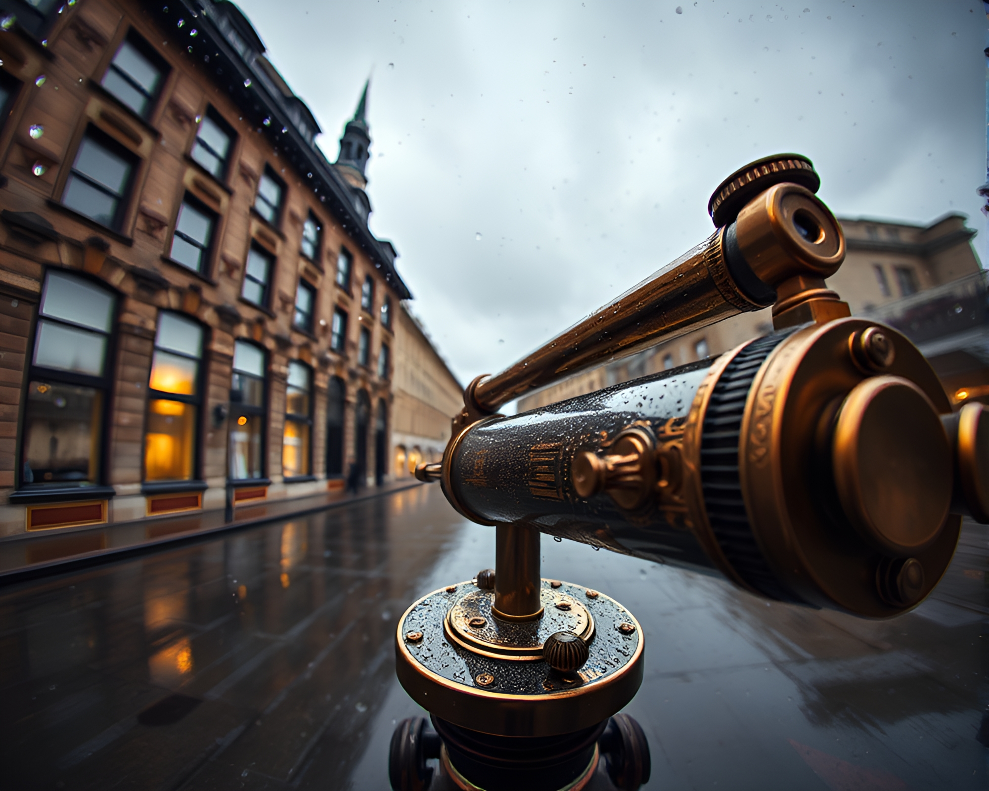 Antique Sextant in Rainy Reflections – free AI stock image
