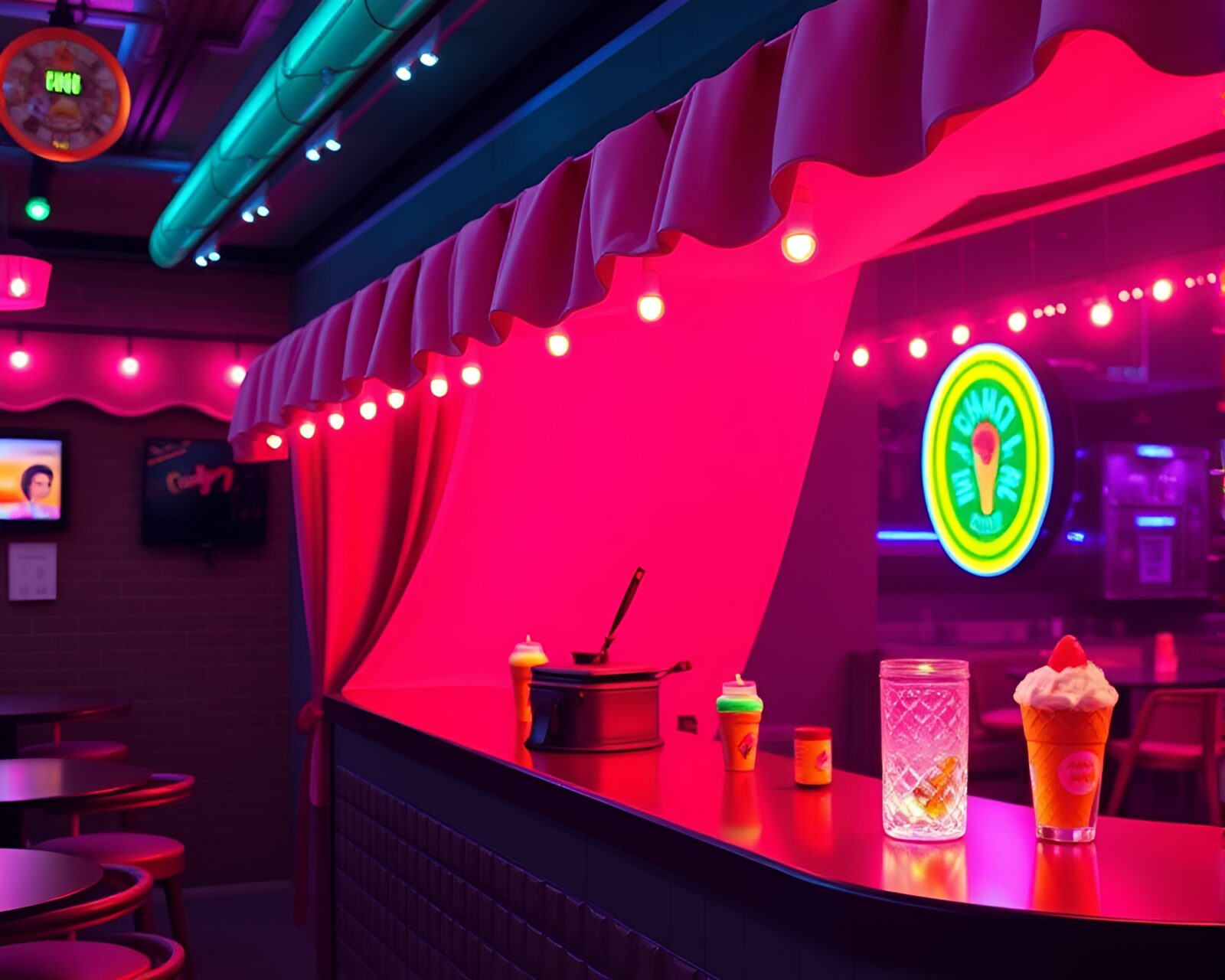 Vibrant pixelated gelato cone in club strobe lights
