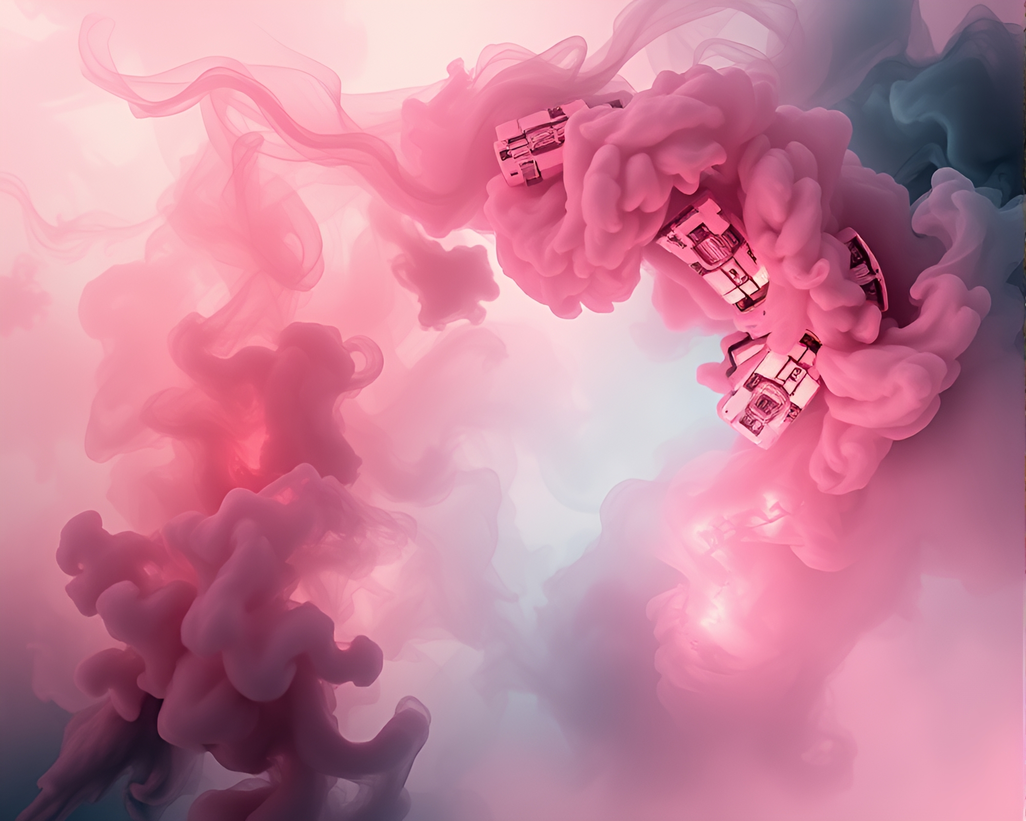 Battle Mech amidst Pastel Smoke Rings Photocollage – free AI stock image