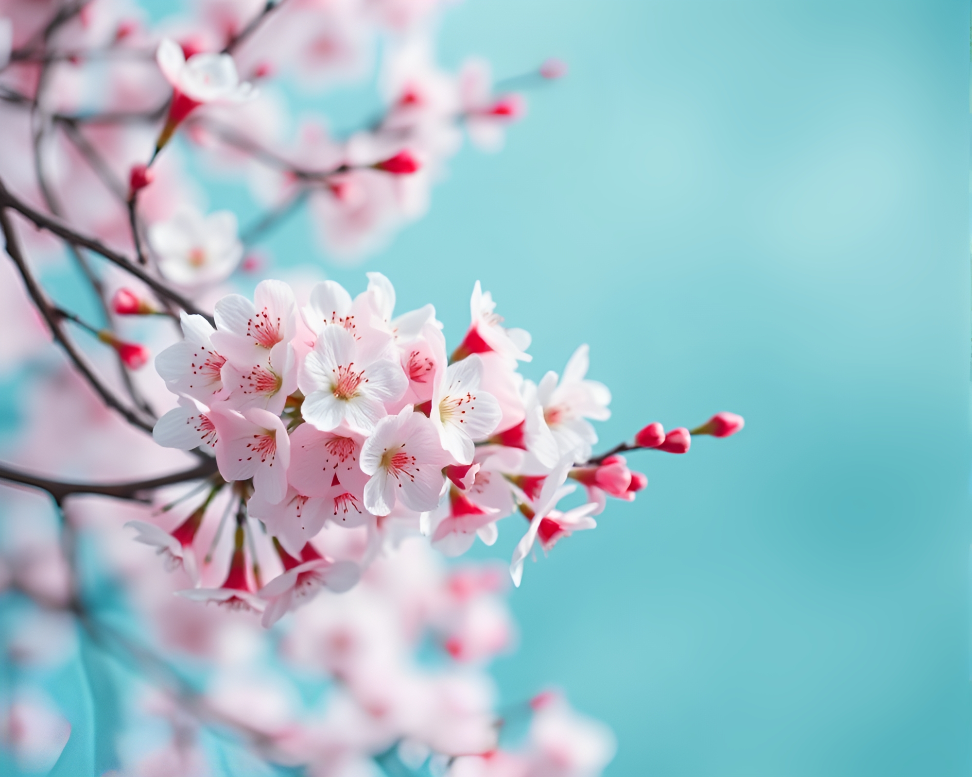 Cherry Blossom Stencil Art: Teal Serenity Composition – free AI stock image