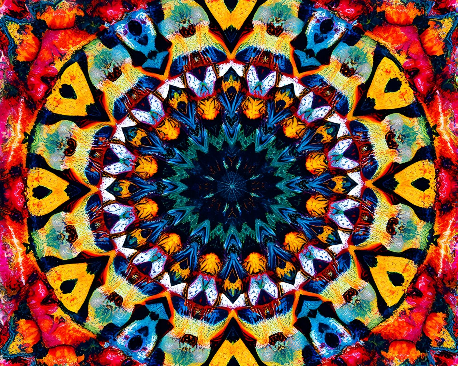 Colorful acrylic painting of silk kimono in kaleidoscope fragments