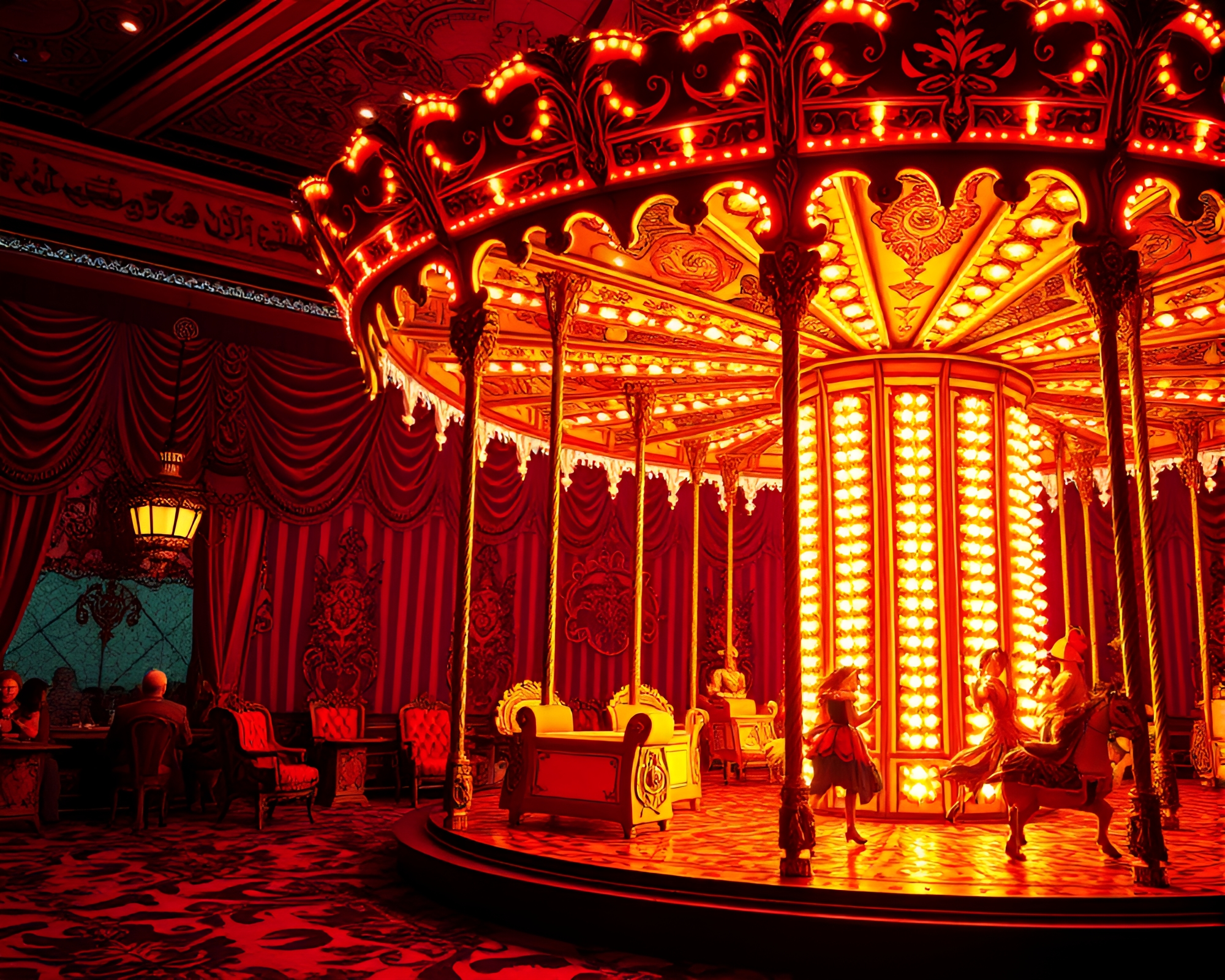 Intricate Carnival Carousel Glow: Tattoo Flash Art Fantasy – free AI stock image