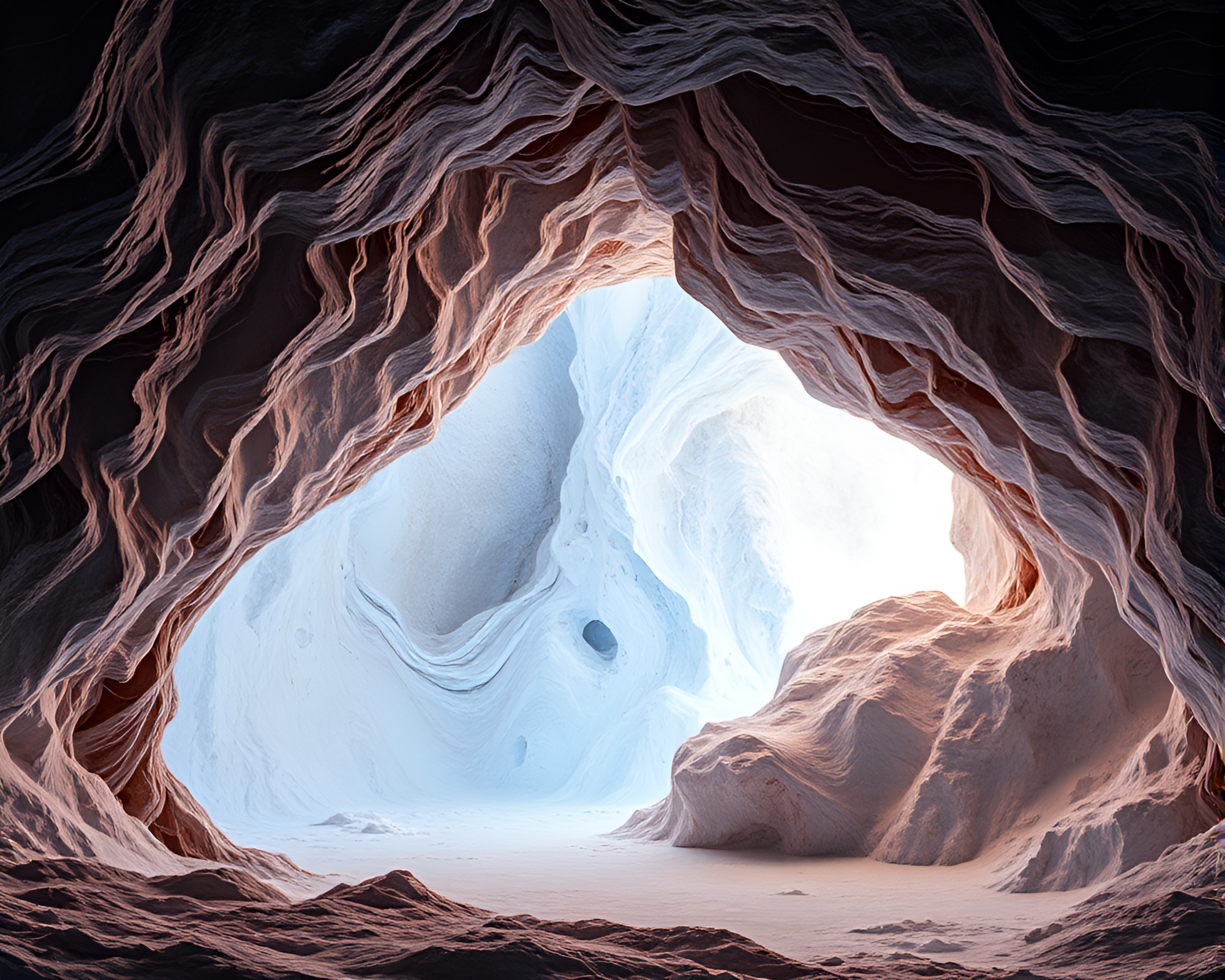 Neon Wireframe Glacial Cave Spotlight Focus Study – free AI stock image