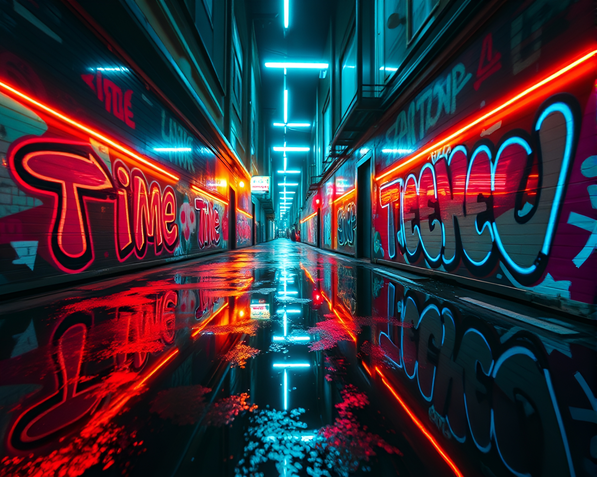 Neon Time Vortex Double Reflection Graffiti Art – free AI stock image